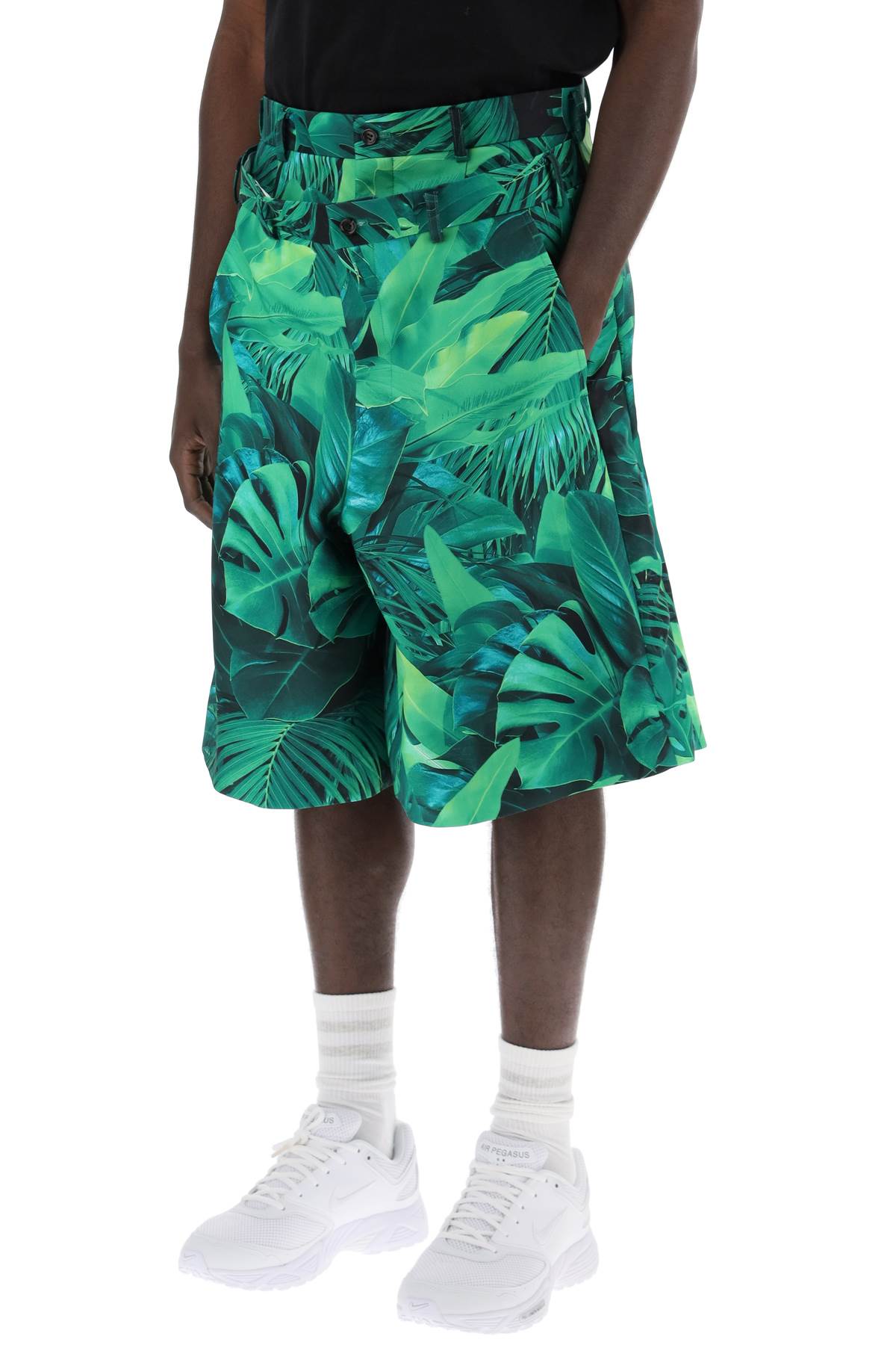 Shop Comme Des Garçons Homme Deux Jungle Bermuda With Double Front Layer In Green (green)