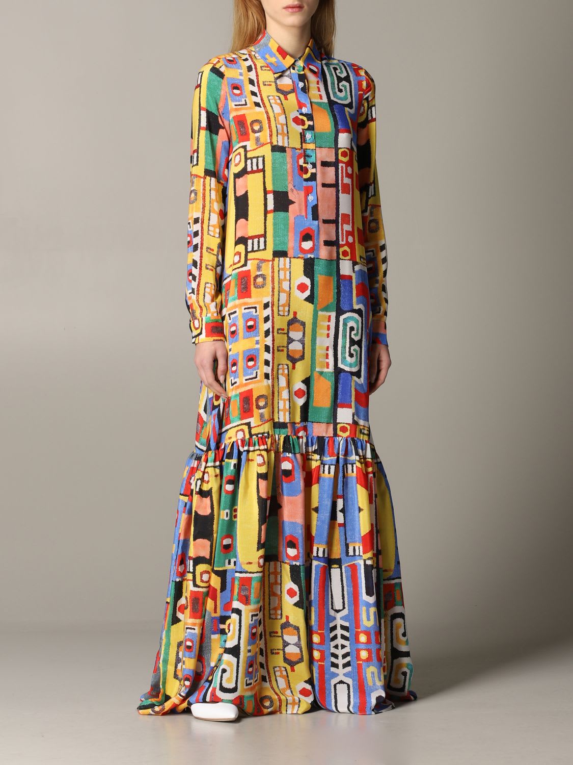 STELLA JEAN LONG DRESS IN PRINTED SILK,11298794