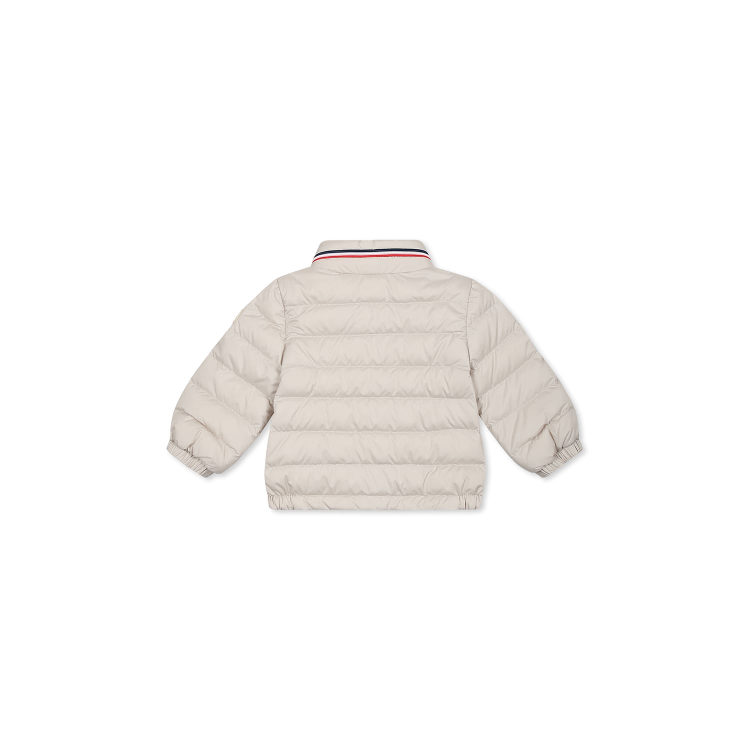 MONCLER IVORY DOWN JACKET FOR BABY BOY WITH LOGO 