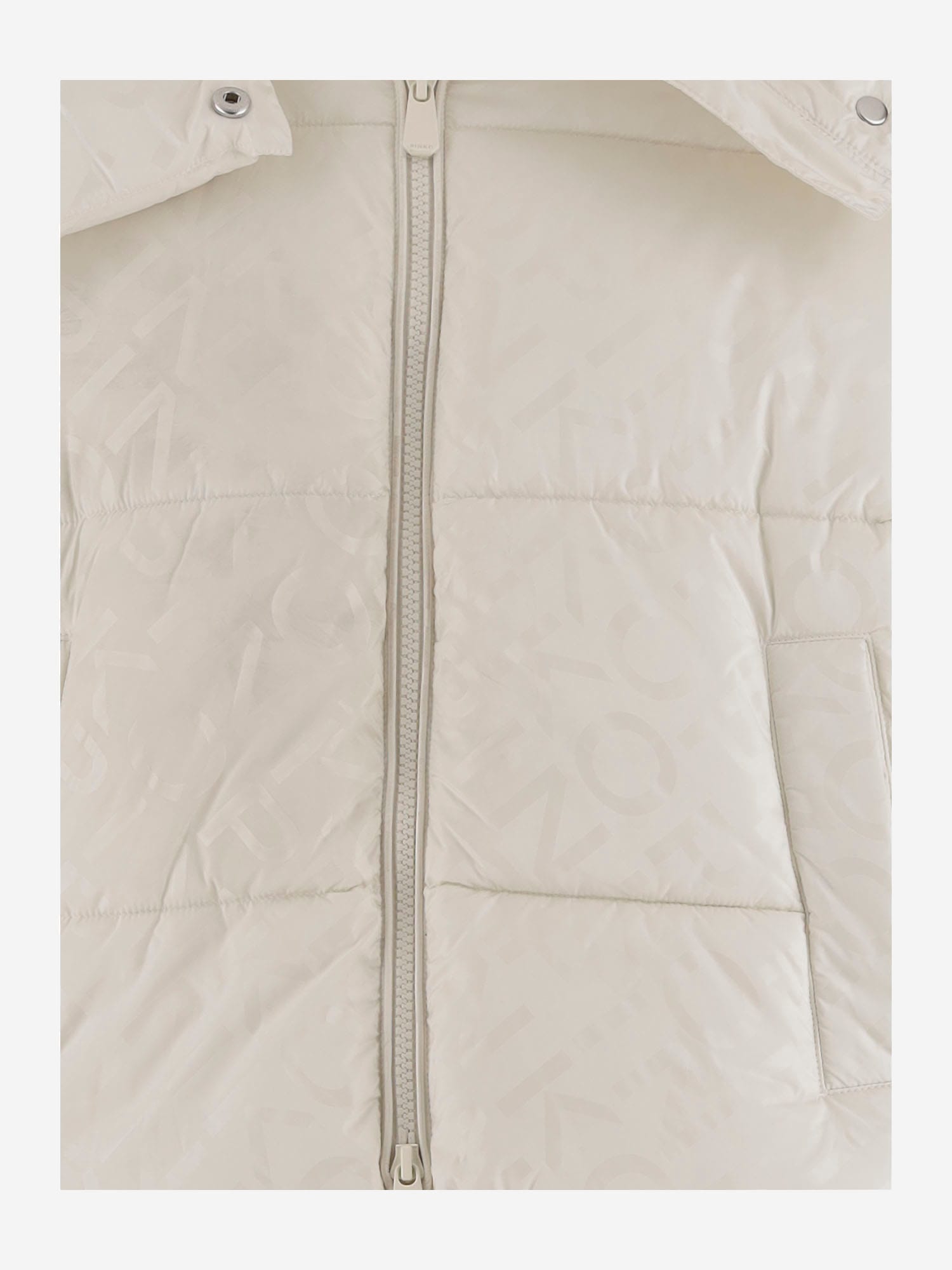 Pinko Short Down Jacket In Logo-print Technical Canvas In White