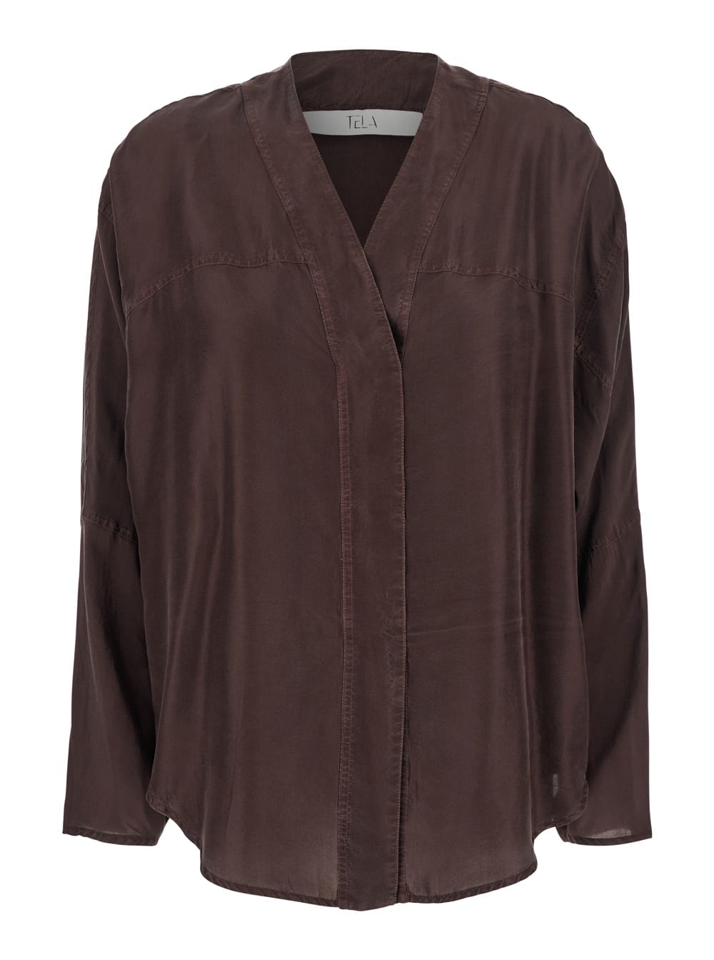 scout Brown Shirt With V-neck And Long Sleeves In Silk Woman