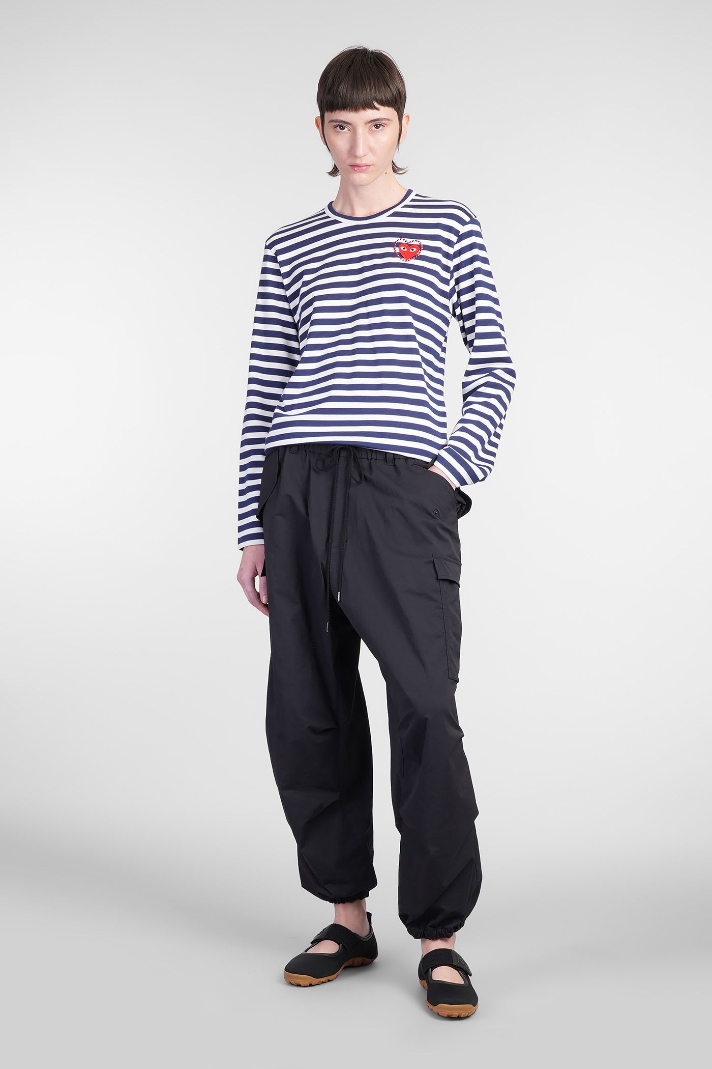 Comme Des Garçons Play Rhinestones Heart Striped T-shirt In Blue