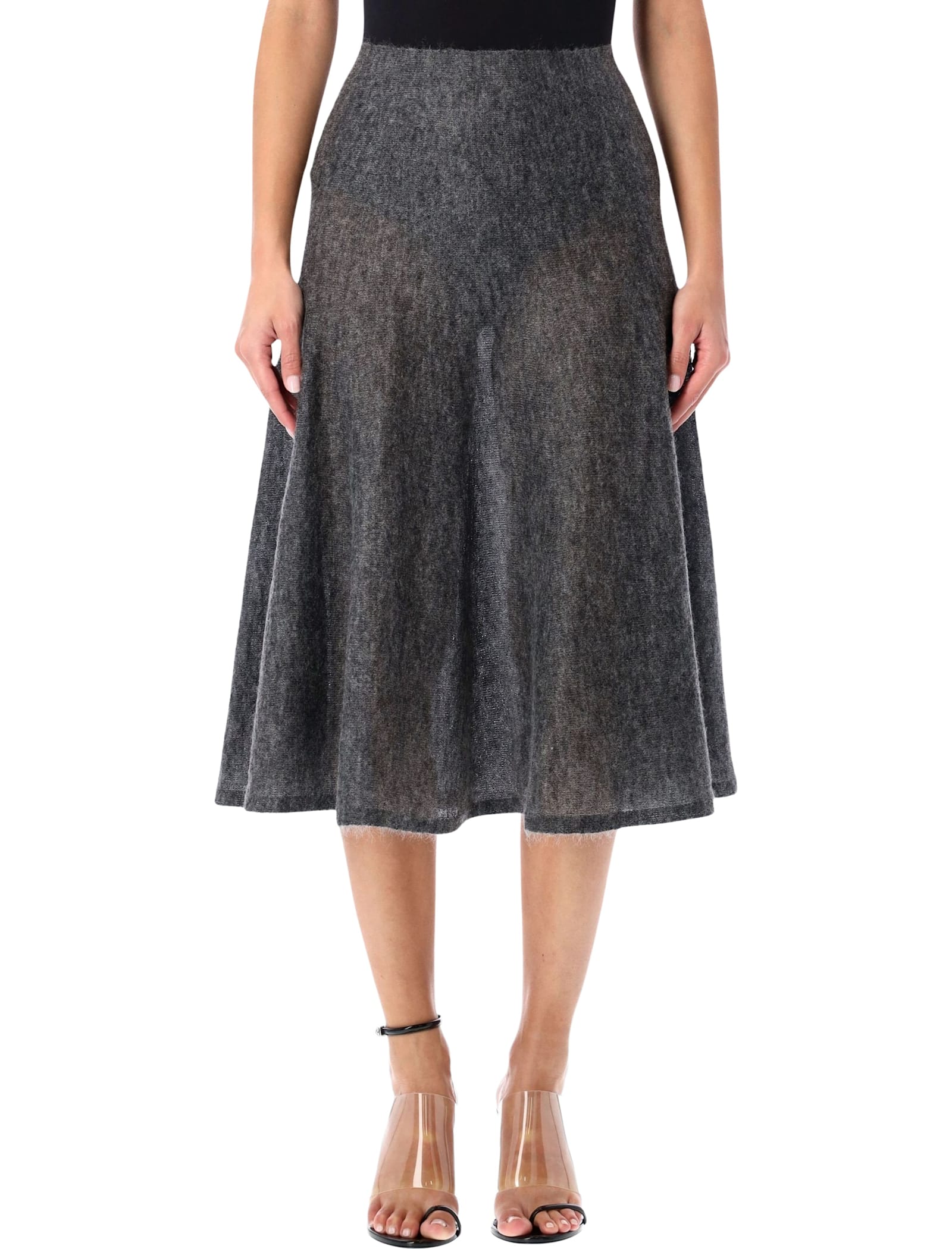 Alaia Alaïa Grey Mohair Circular Midi Skirt Alaia Alaïa Grey Mohair Circular Midi Skirt