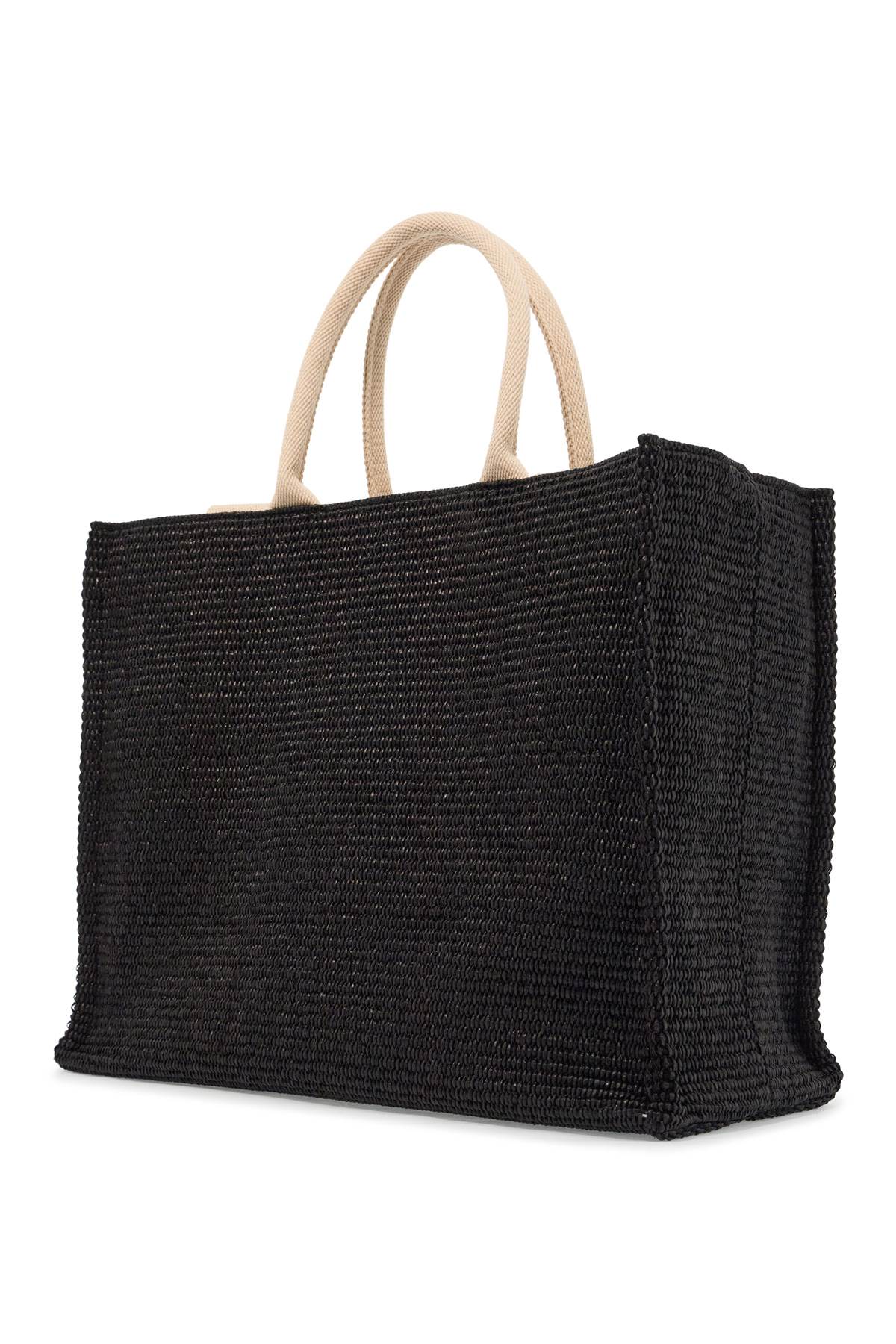 Shop Marni Fabric Rafia Effect Shopping Bag In Black/natural