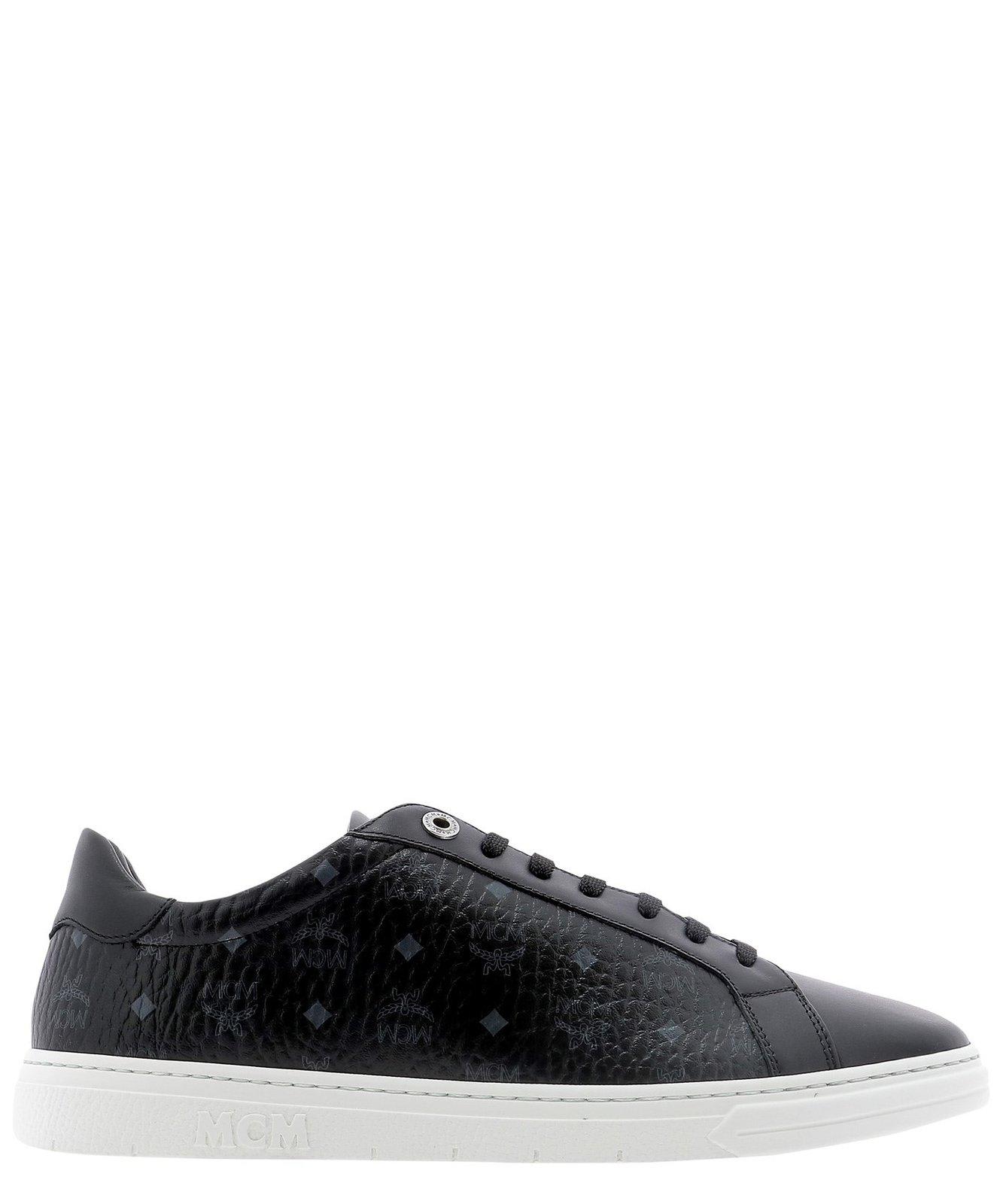 Shop Mcm Visetos Low-top Sneakers In Black
