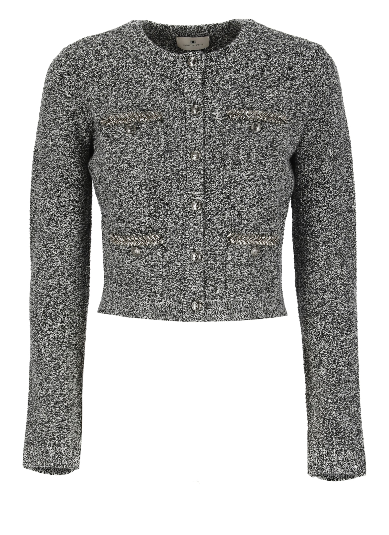 Shop Elisabetta Franchi Wool Cardigan In Grey