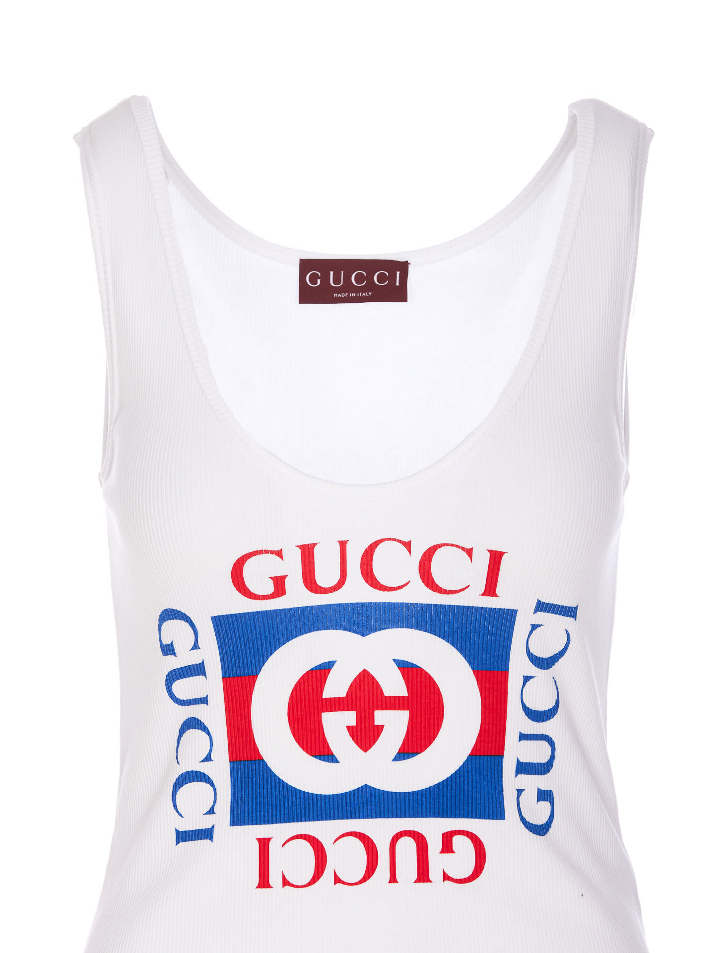 Shop Gucci Ribbed Tank Top  Print In White