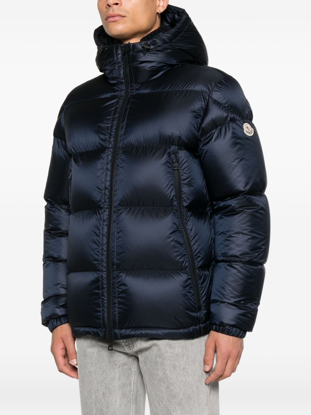 Moncler Hooded Zip-fastening Coat In Blue