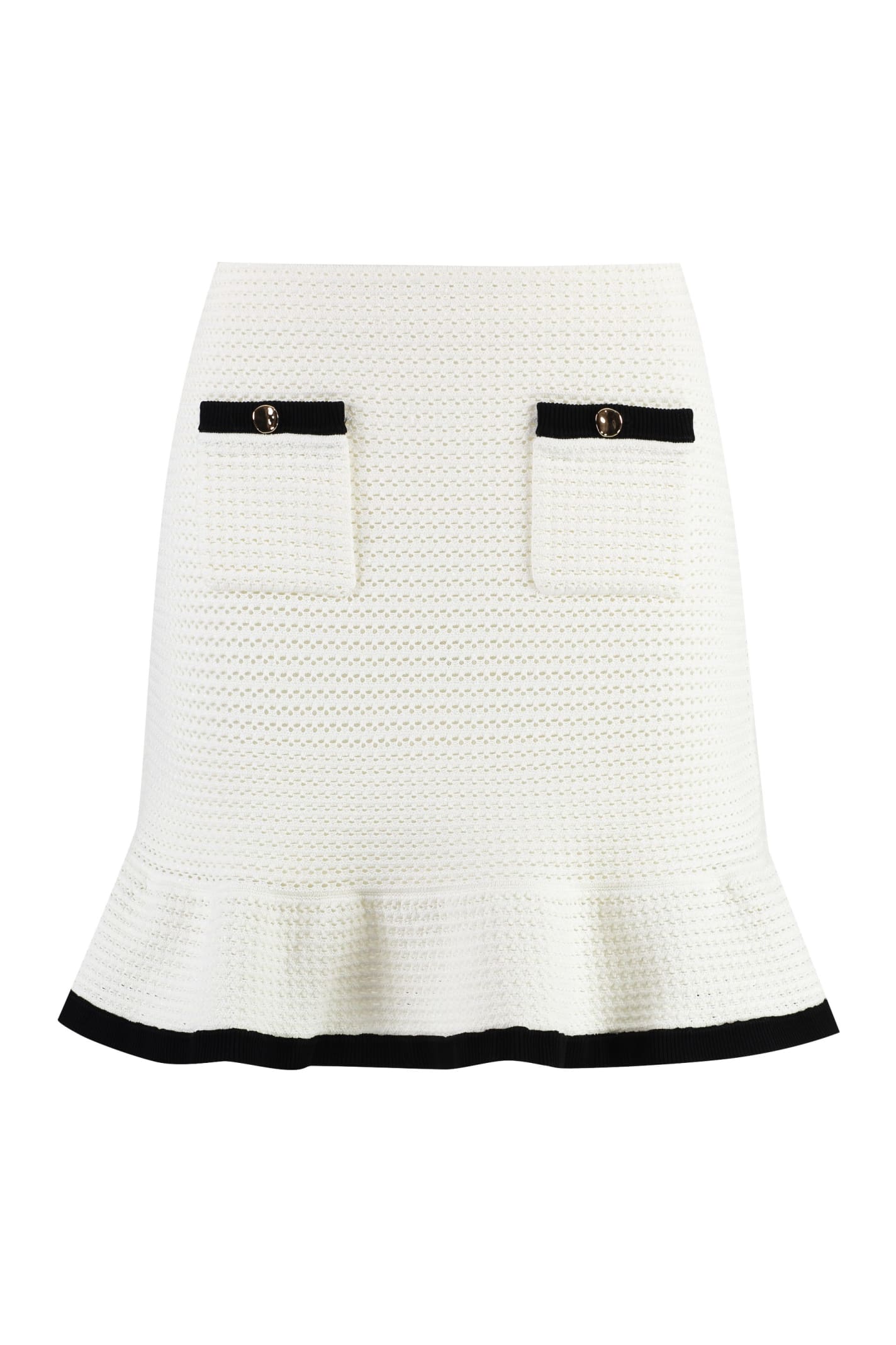 Shop Self-portrait Knitted Mini Skirt In Bianco