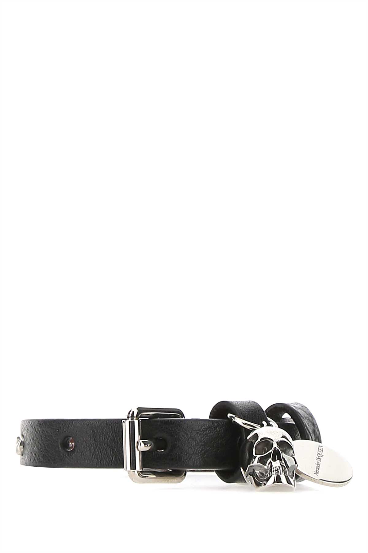 Alexander Mcqueen Black Leather Bracelet In 1000