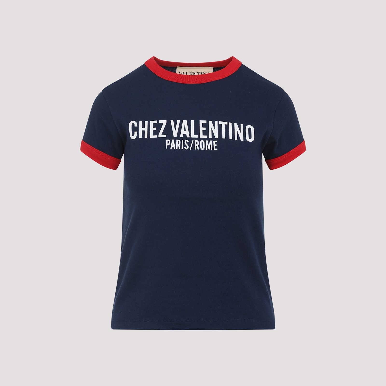 Valentino Fitted Cotton T-shirt Crew Neck In Blue