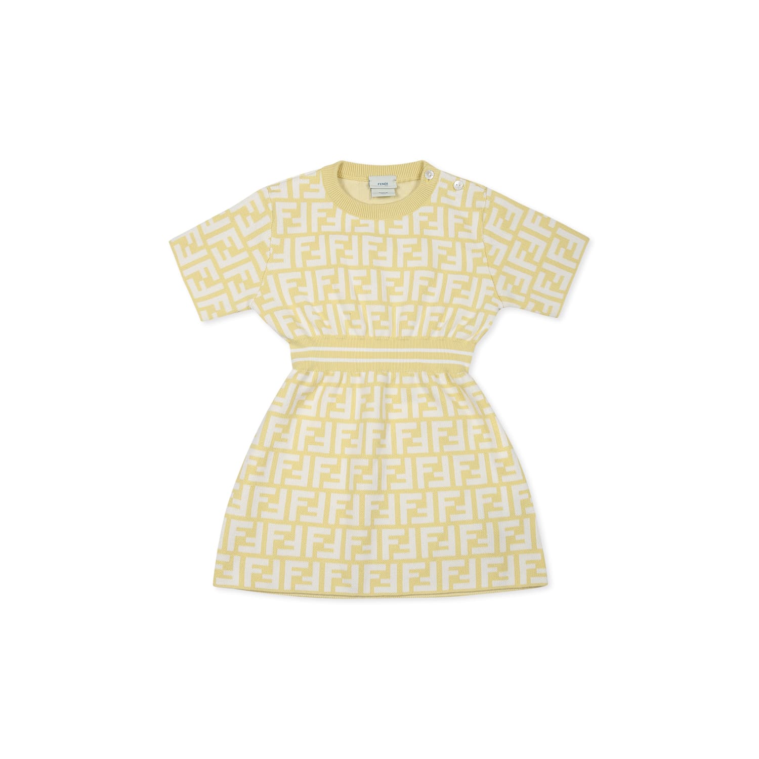 FENDI YELLOW DRESS FOR BABY GIRL WITH FF