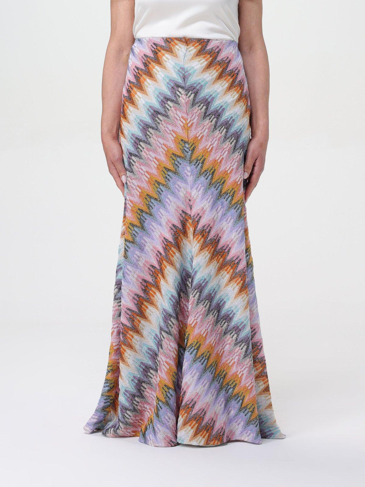 Shop Missoni Long Flared Zigzag Skirt In Multicolour