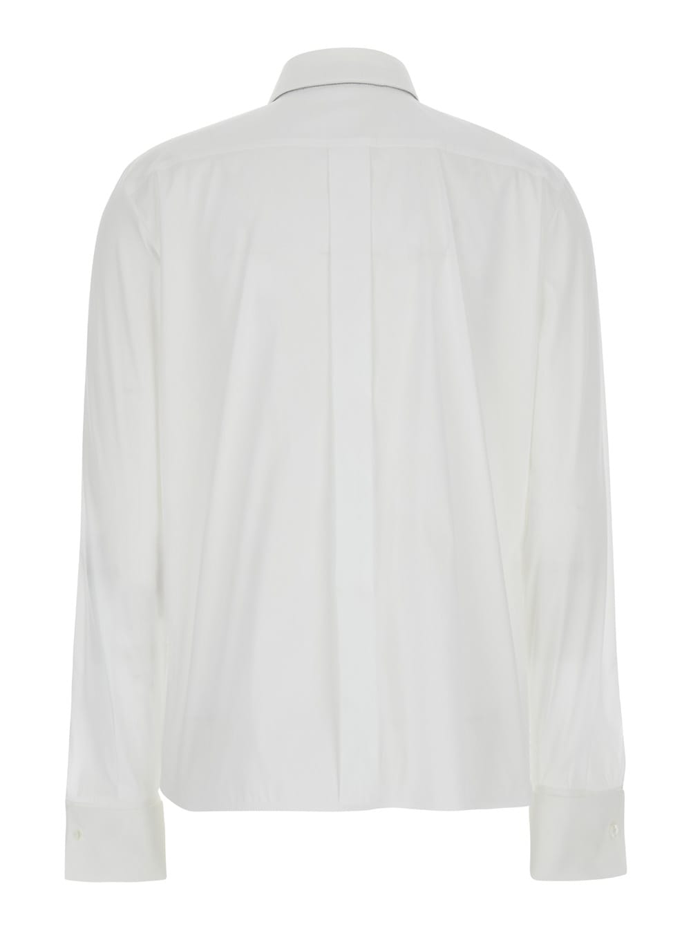 Shop Brunello Cucinelli White Shirt With Pointed Collar In Cotton Blend Woman