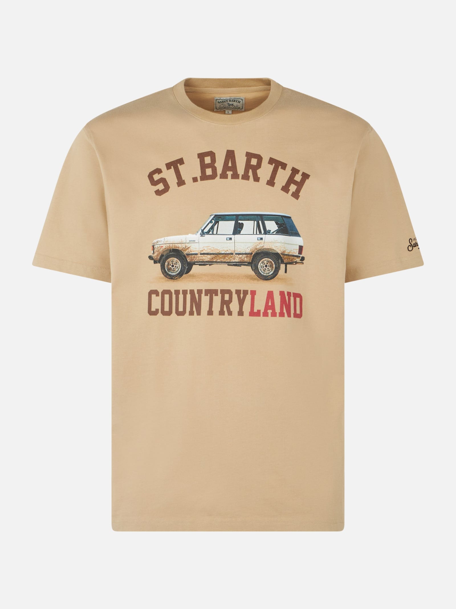 Mc2 Saint Barth Man Heavy Cotton T-shirt With St. Barth Countryland Print In White