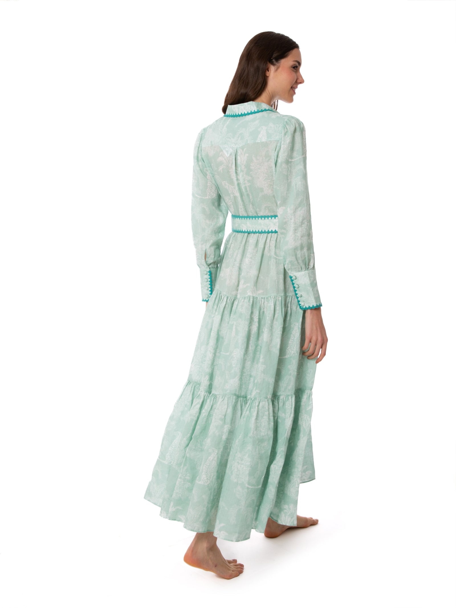 Shop Mc2 Saint Barth Woman Linen Long Dress In Green
