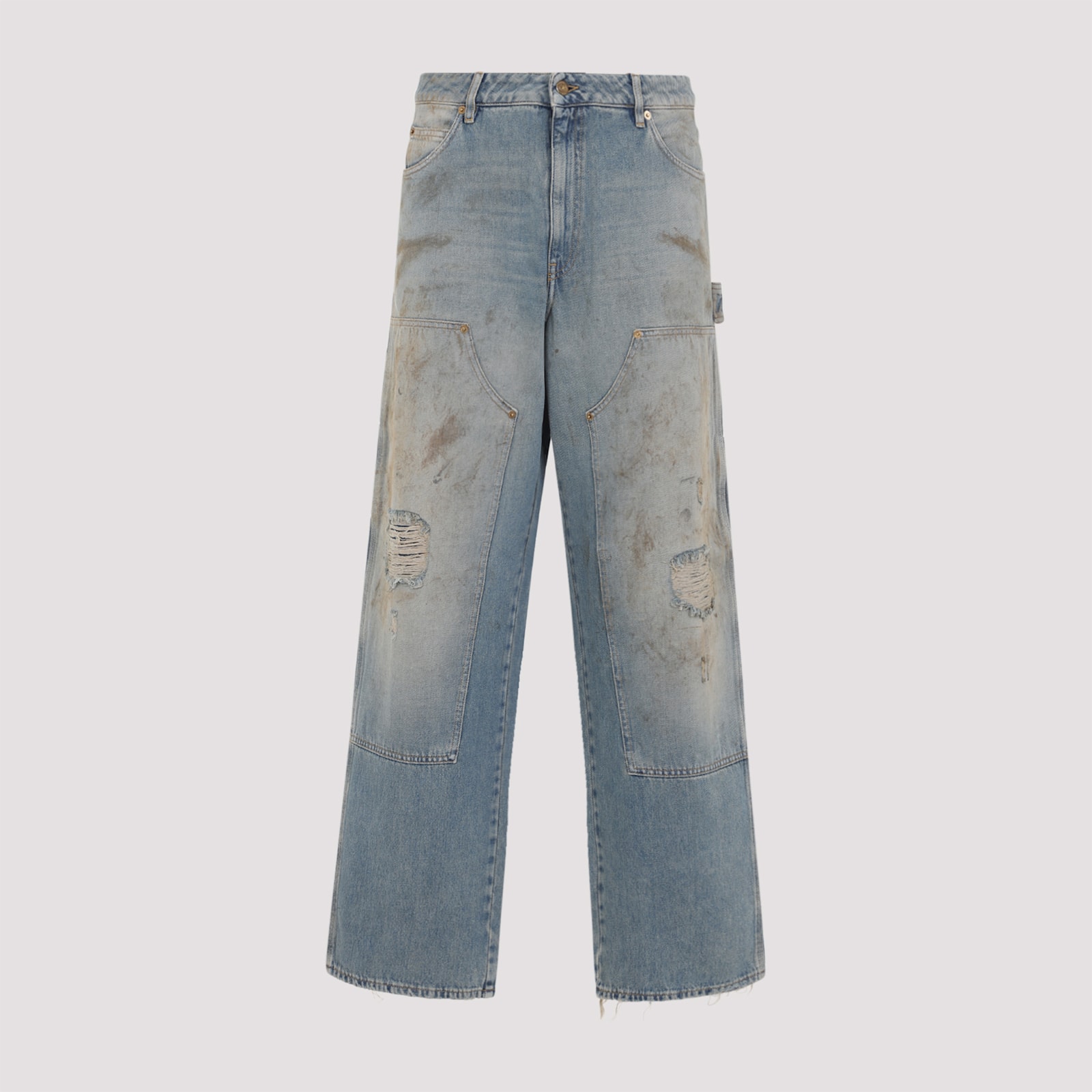 Golden Goose Light Blue Jeans With Sand Wash Distressed Effect In Black