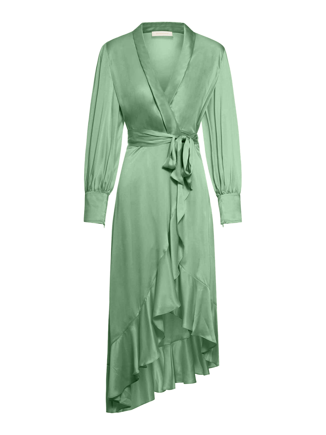 Shop Zimmermann Silk Wrap Midi Dress In Matc Matcha