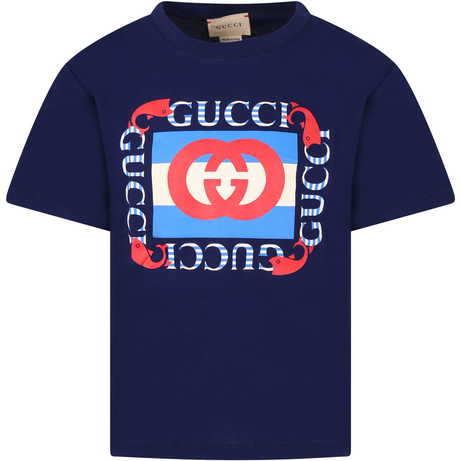GUCCI BLUE T-SHIRT FOR BOY WITH LOGO