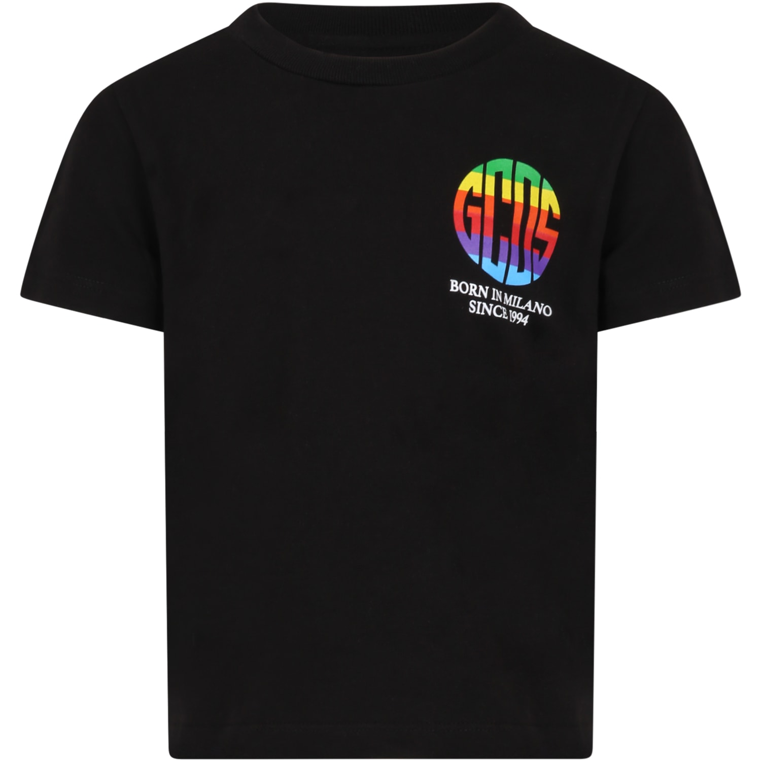 Gcds Mini Black T-shirt For Kids With Colorful Logo In Nero