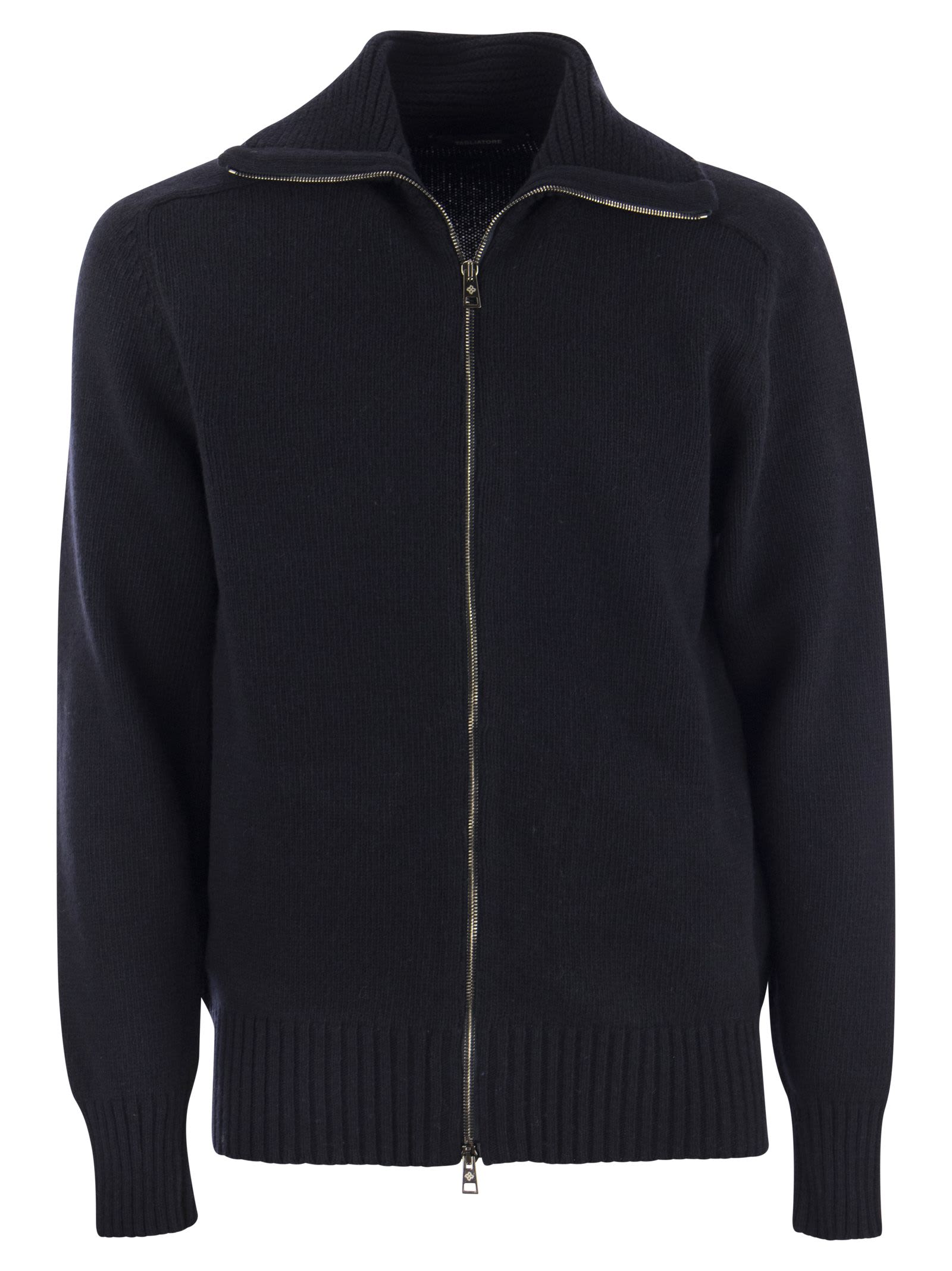 Shop Tagliatore Wool Cardigan With Zip In Navy Blue