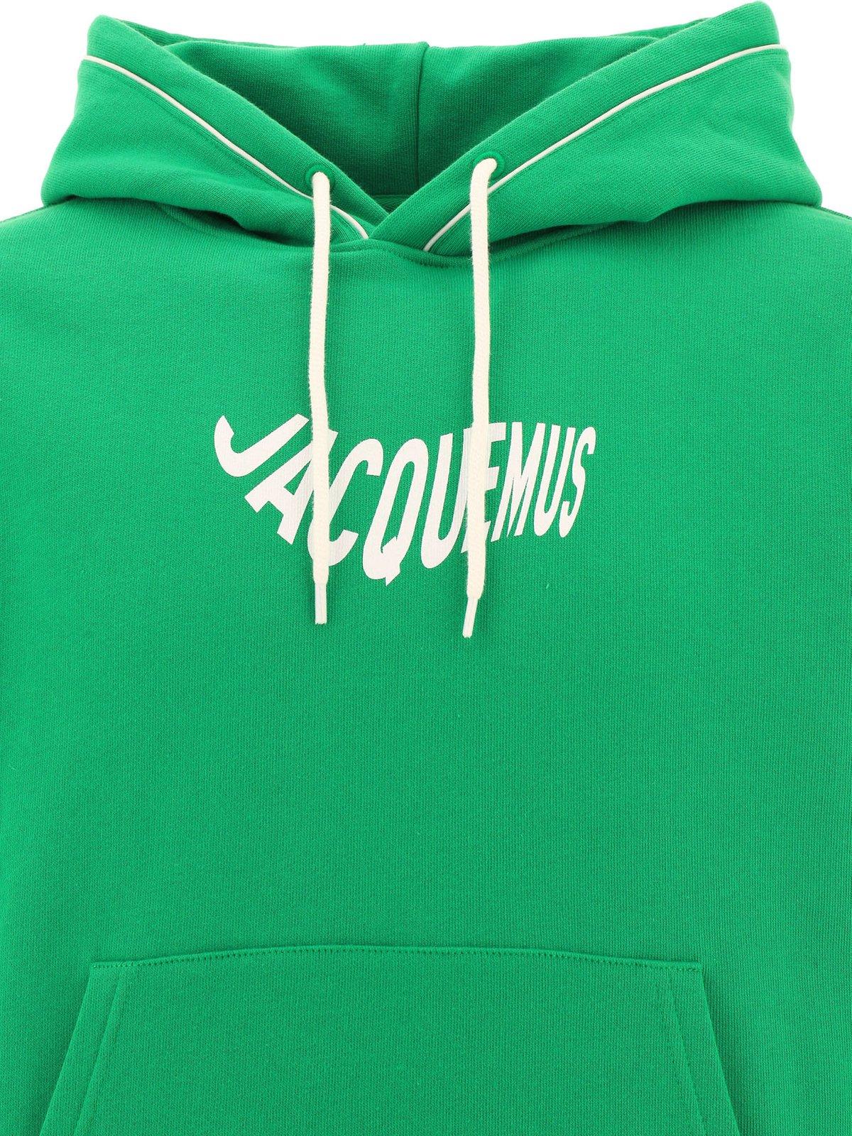 Shop Jacquemus Logo Printed Drawstring Hoodie In Green