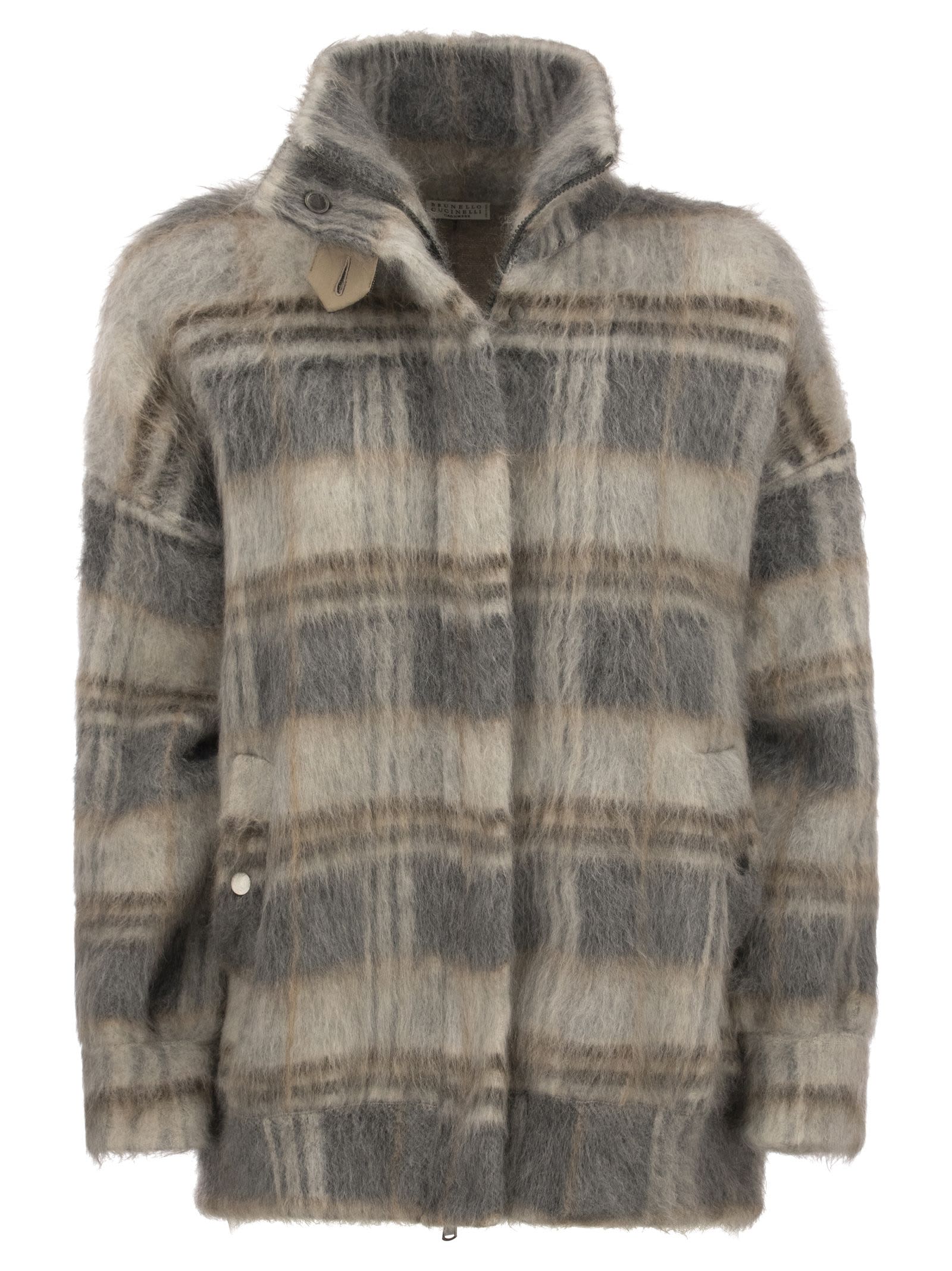 Brunello Cucinelli Double-check Jacquard Knitted Outerwear In Virgin Wool And Mohair With precious Detail.