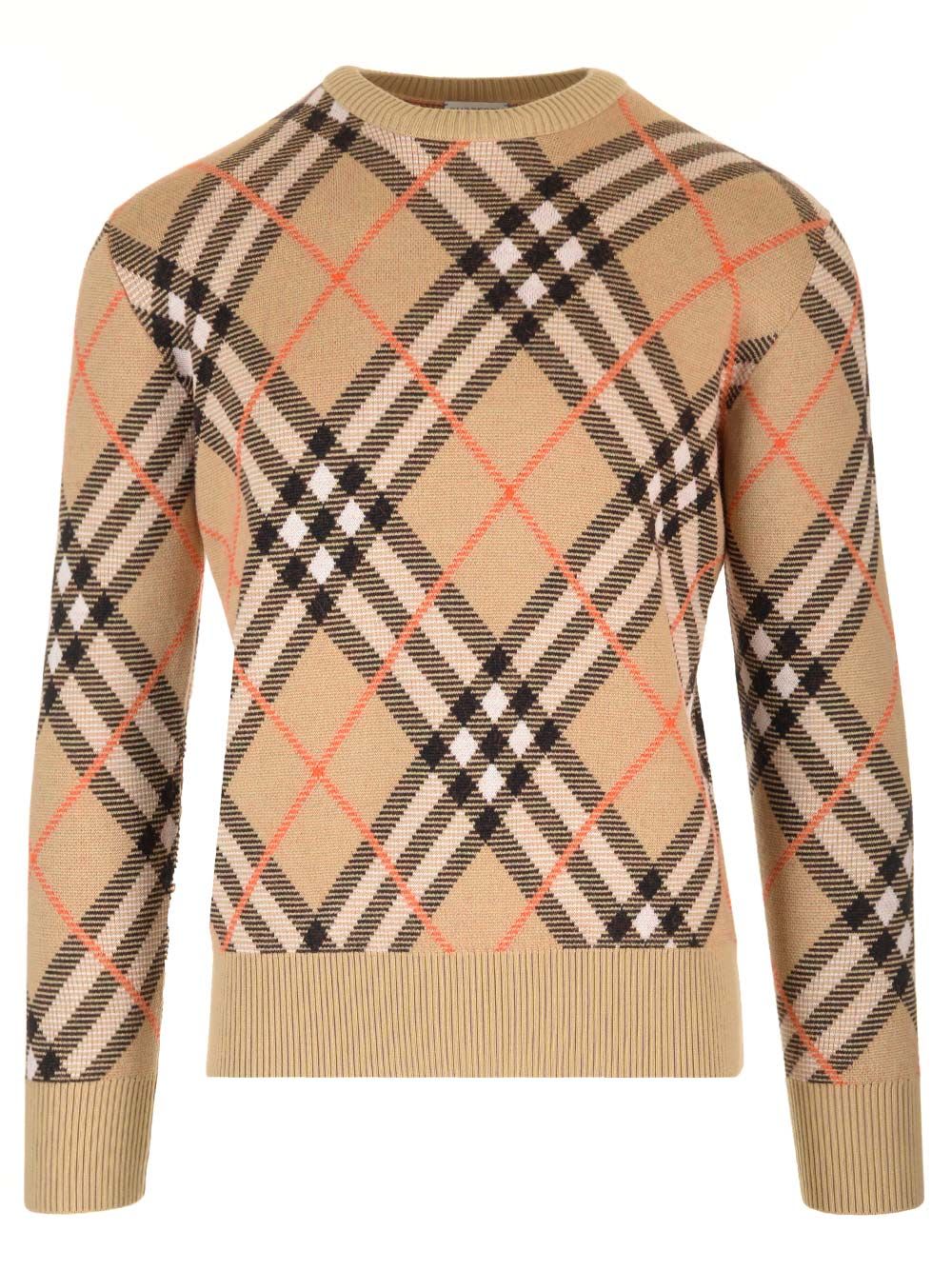 Shop Burberry Long-sleeved Crew Neck Sweater In Brown