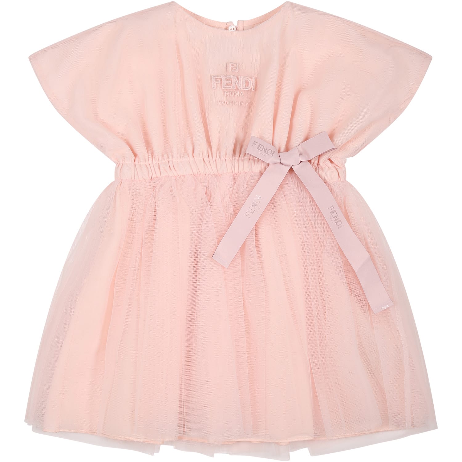 Fendi Pink Dress For Baby Girl With Logo