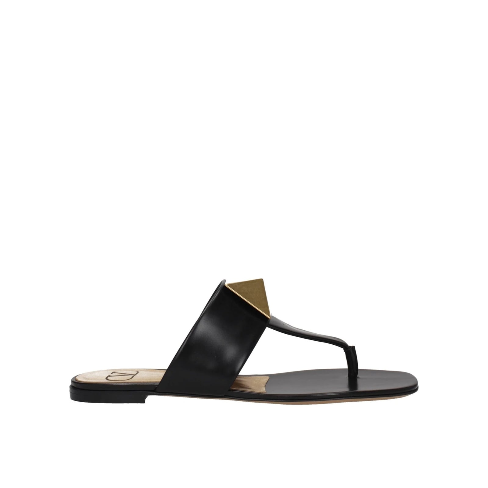 Shop Valentino Garavani One Stud Leather Thong Sandals In Black