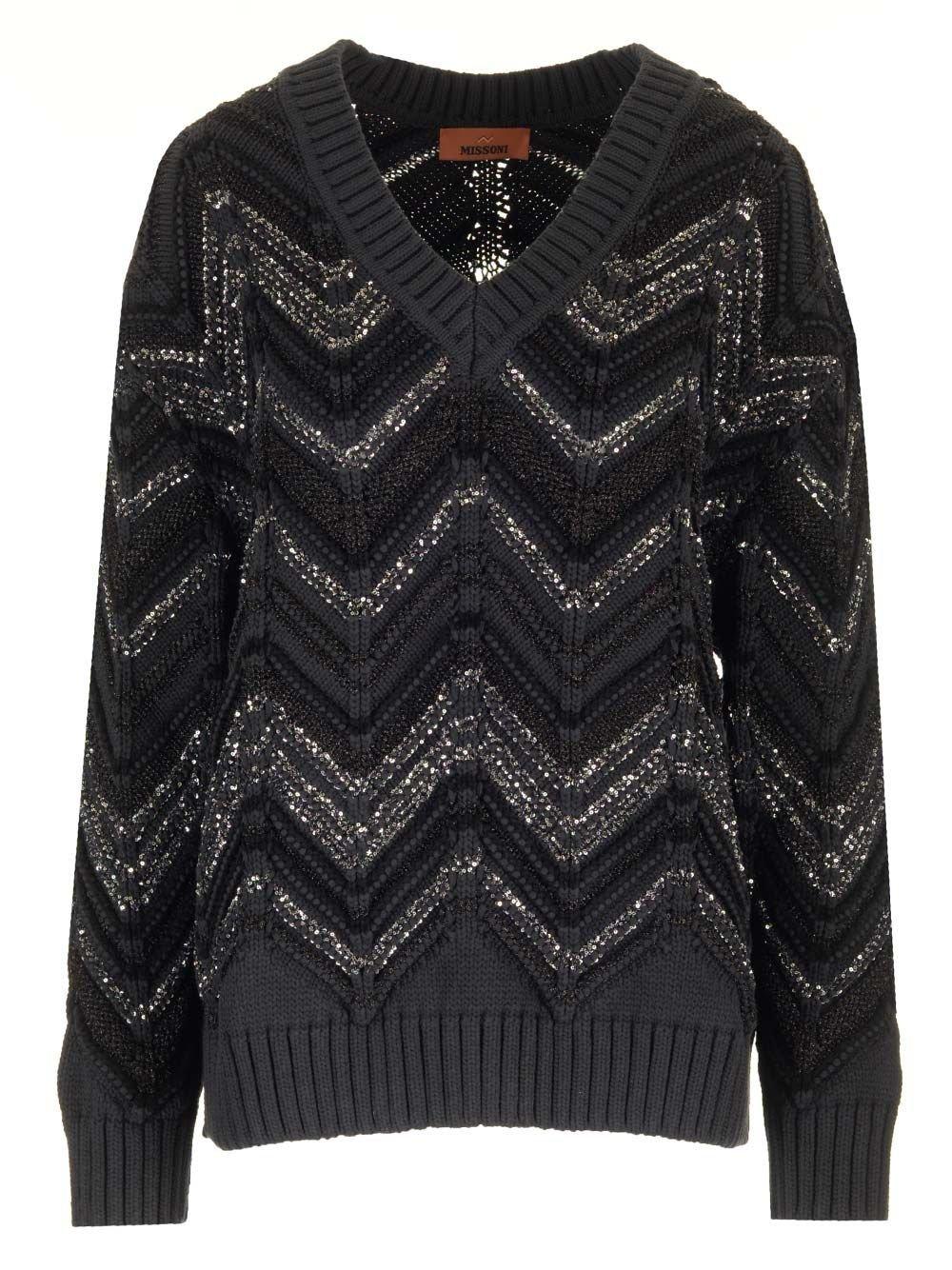 Shop Missoni Zig Zag Oversized Knit Jumper In Black