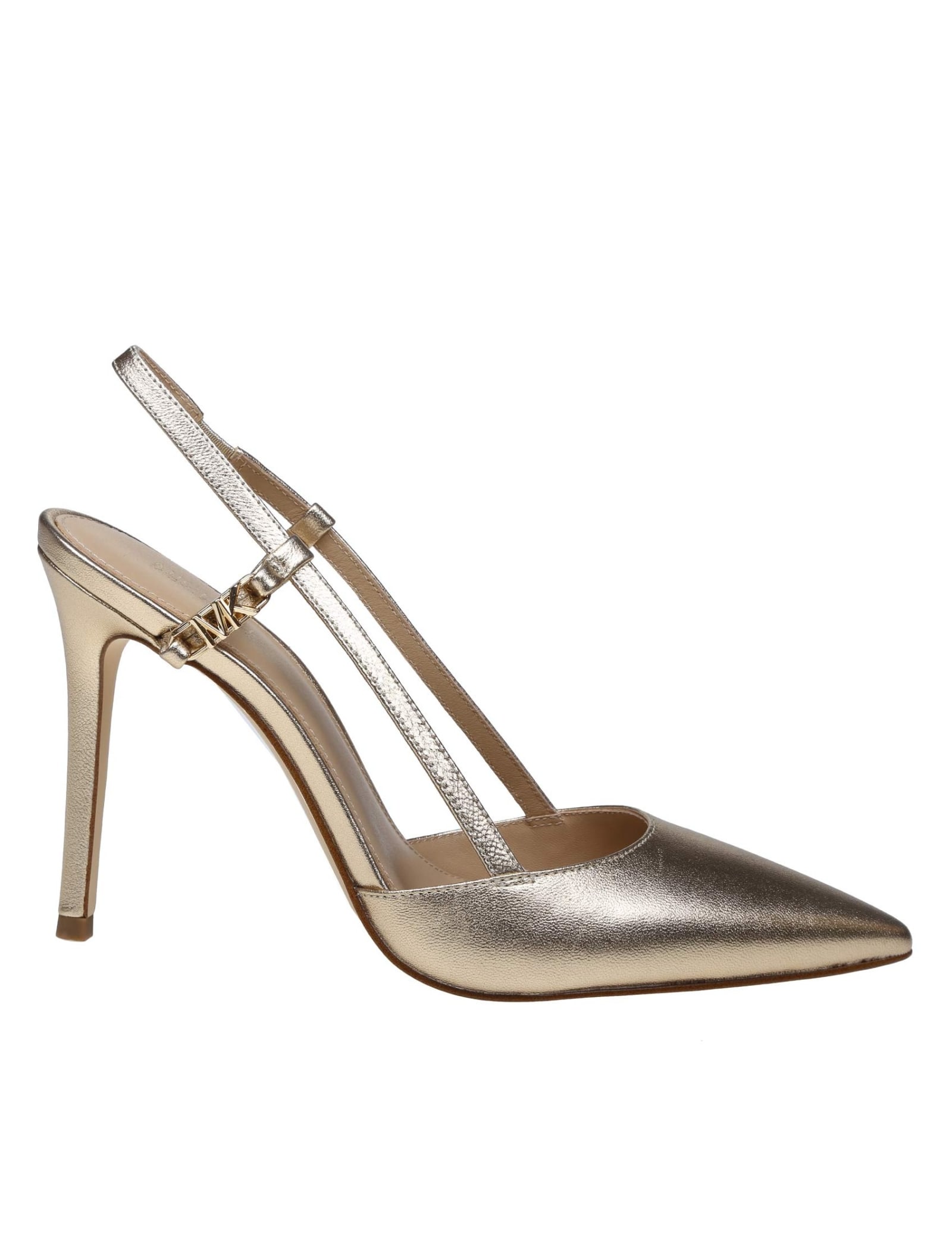 Shop Michael Kors Veronica Sling Pump In Platinum Color Leather In Pale Gold