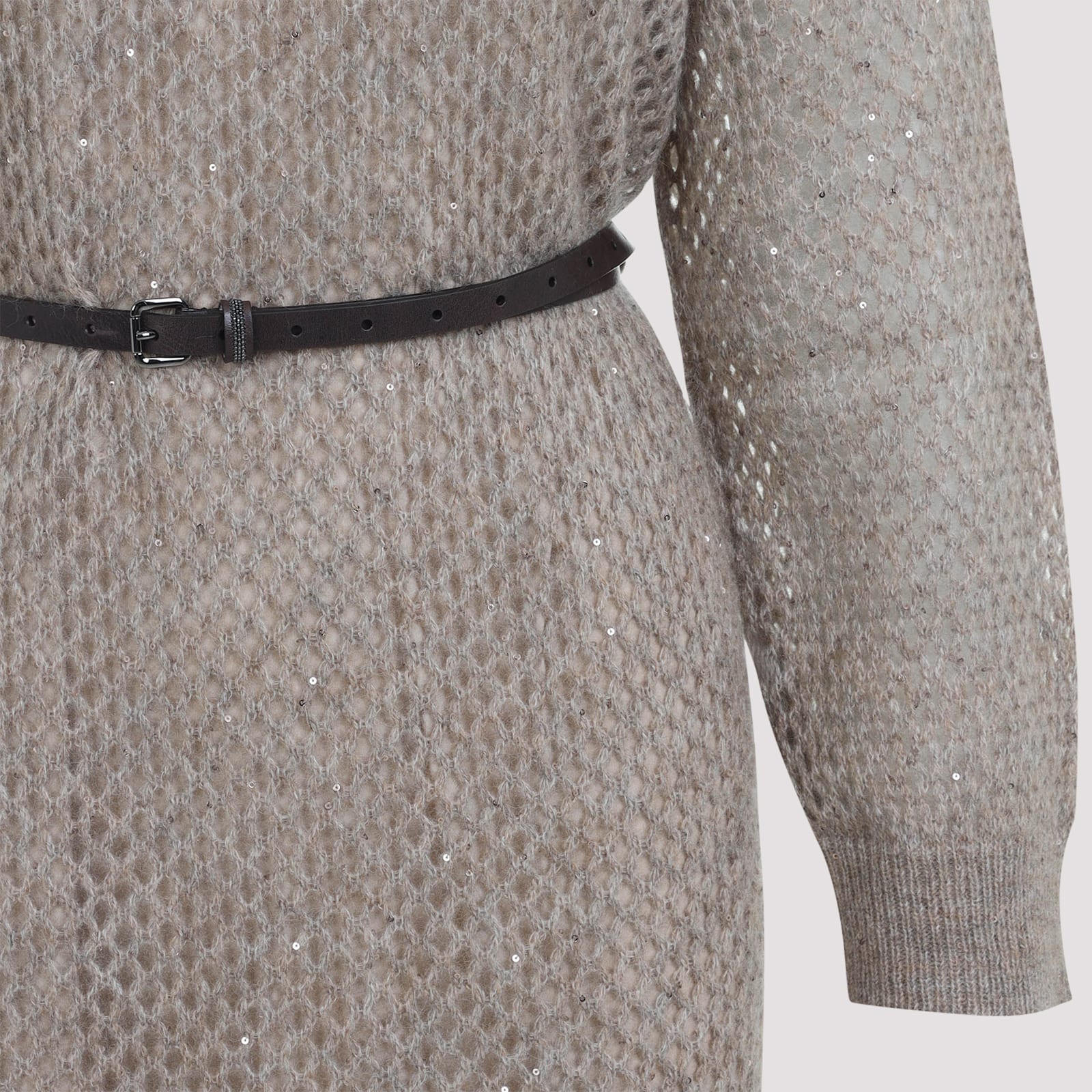 Brunello Cucinelli Knit Long Dress Women In Neutral