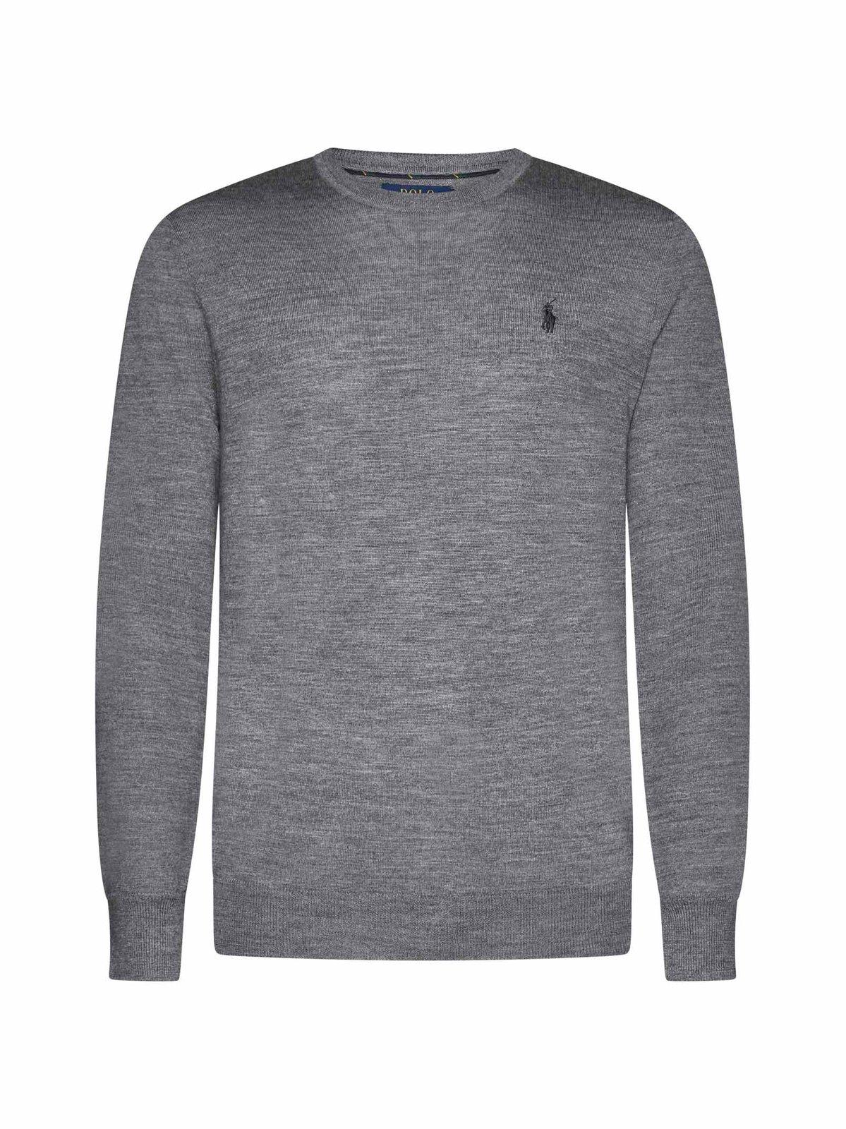 Ralph Lauren Pony Embroidered Knit Jumper In Fawn Grey Heather