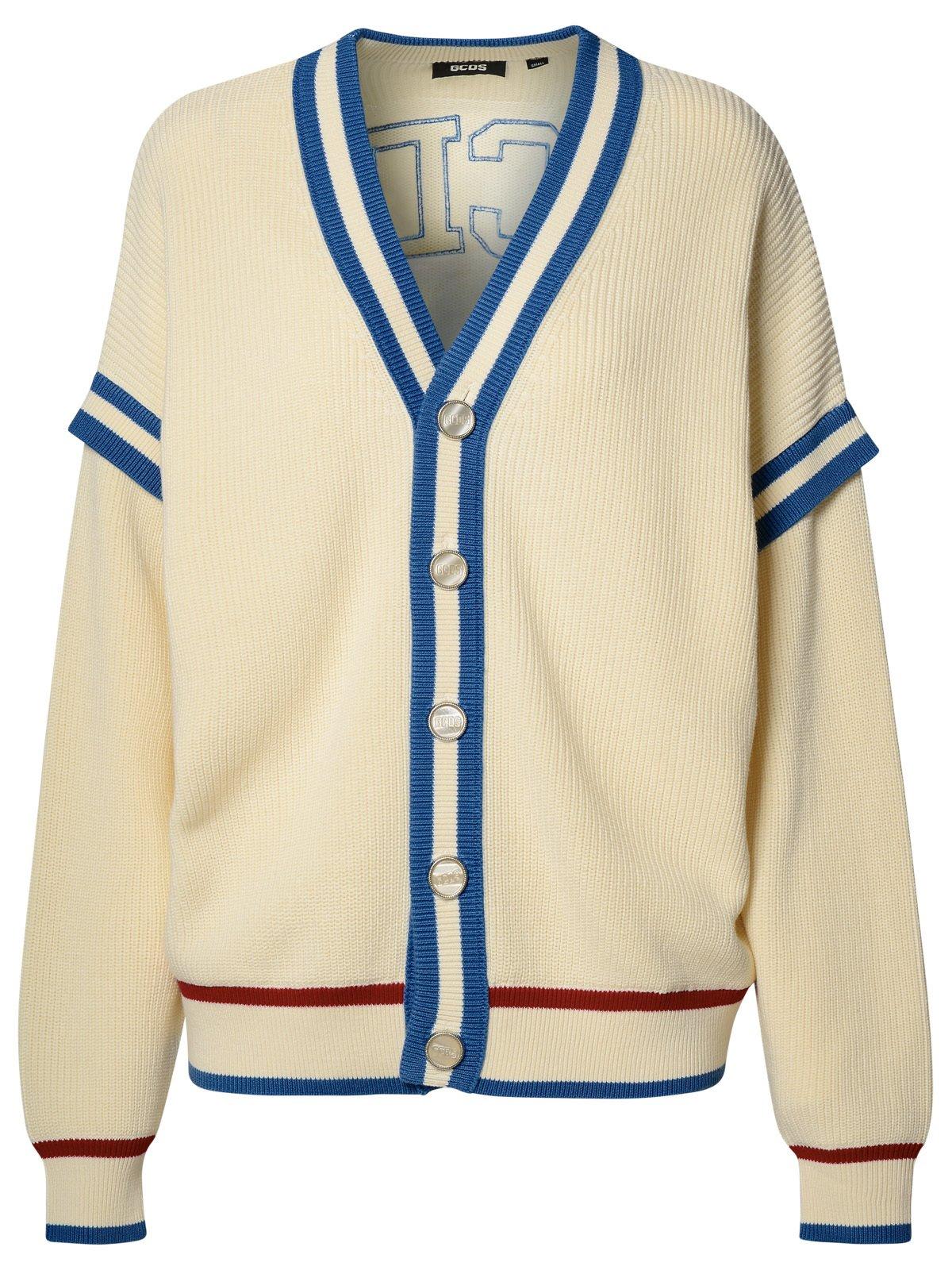 GCDS LOGO EMBROIDERED KNITTED CARDIGAN