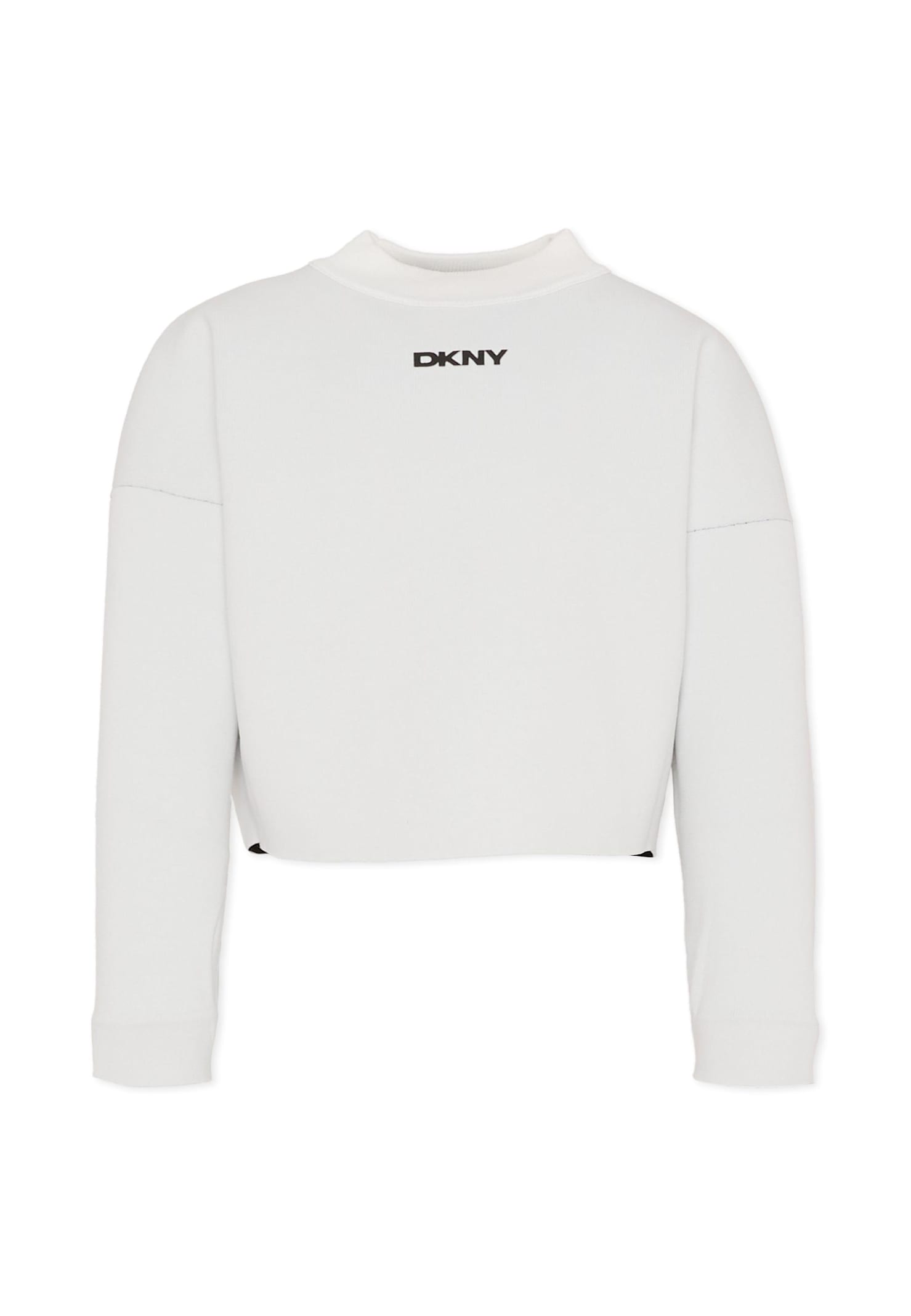 Dkny Reversible Black Crop Sweater For Girl With Logo In Multi