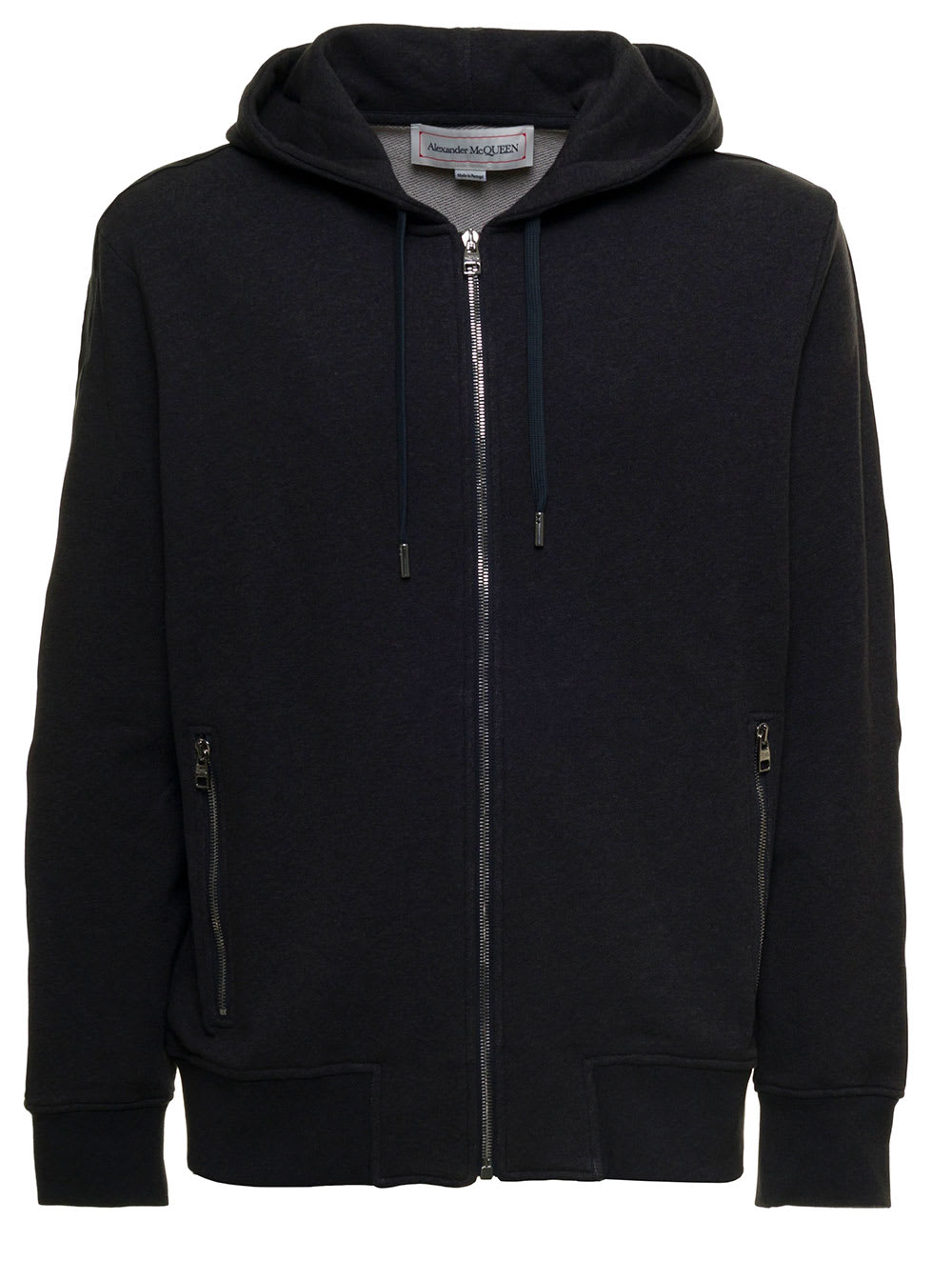 Alexander McQueen Black Cotton Hoodie With Side Logo Bands