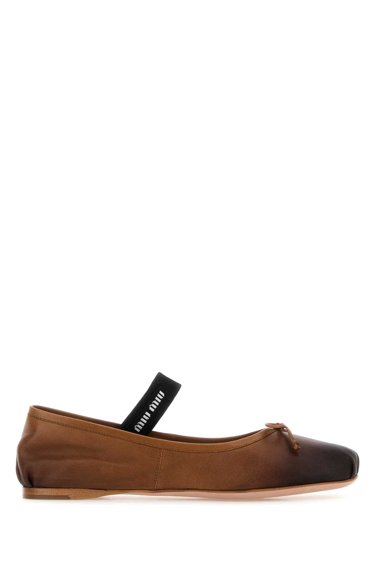 Miu Miu Elasticated Leather Ballerina In Multi