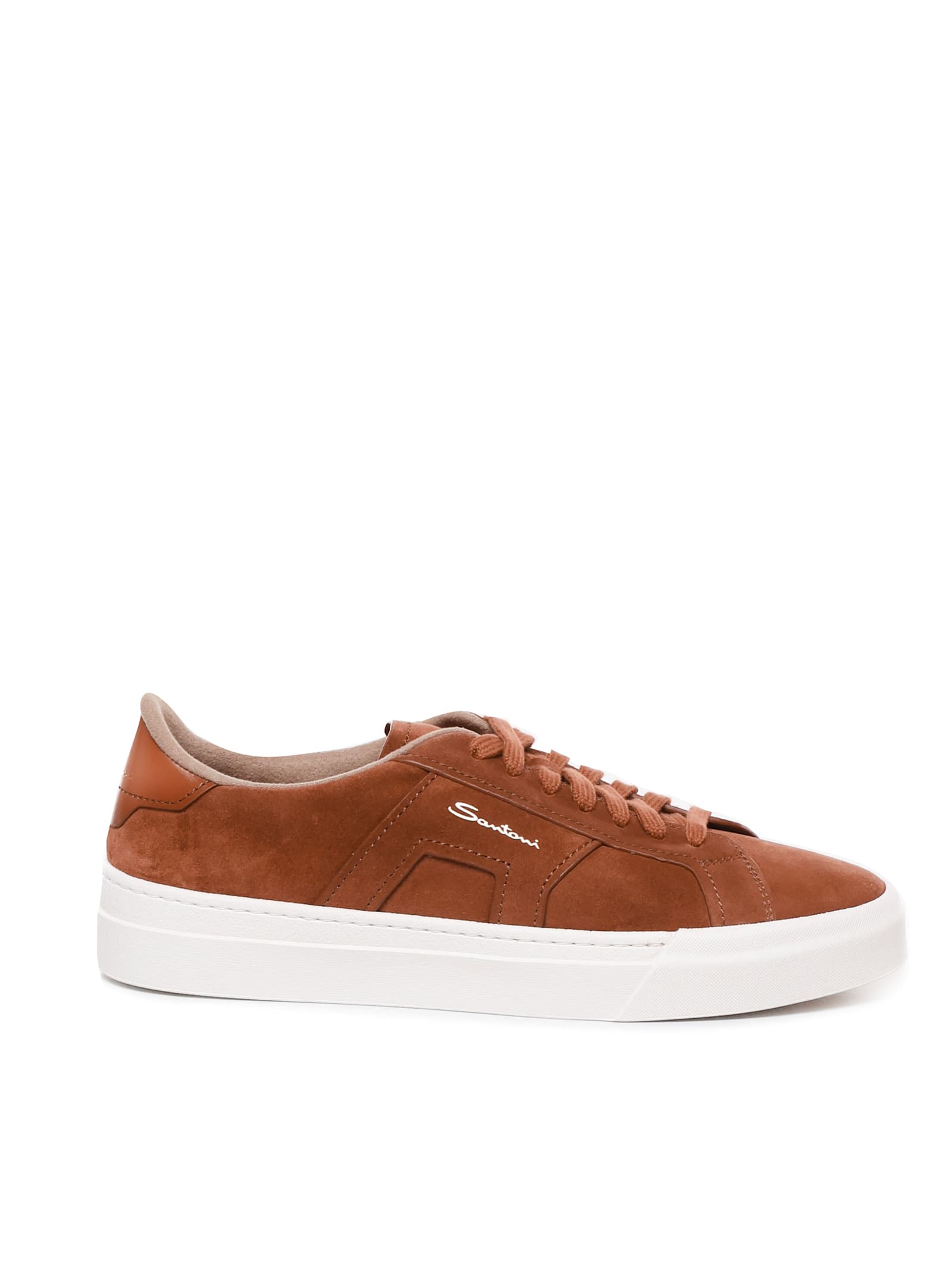 Shop Santoni Sneakers In Suede In Soft Panna