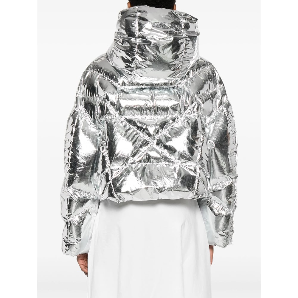 Khrisjoy Silver Quilted Hooded Jacket In Silver