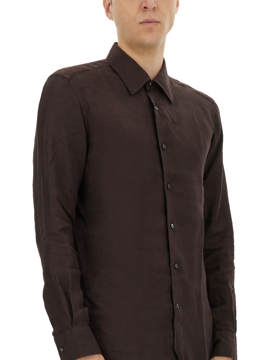 Hugo Boss Boss Camel Brown Slim Fit Linen Shirt With Button-down Front