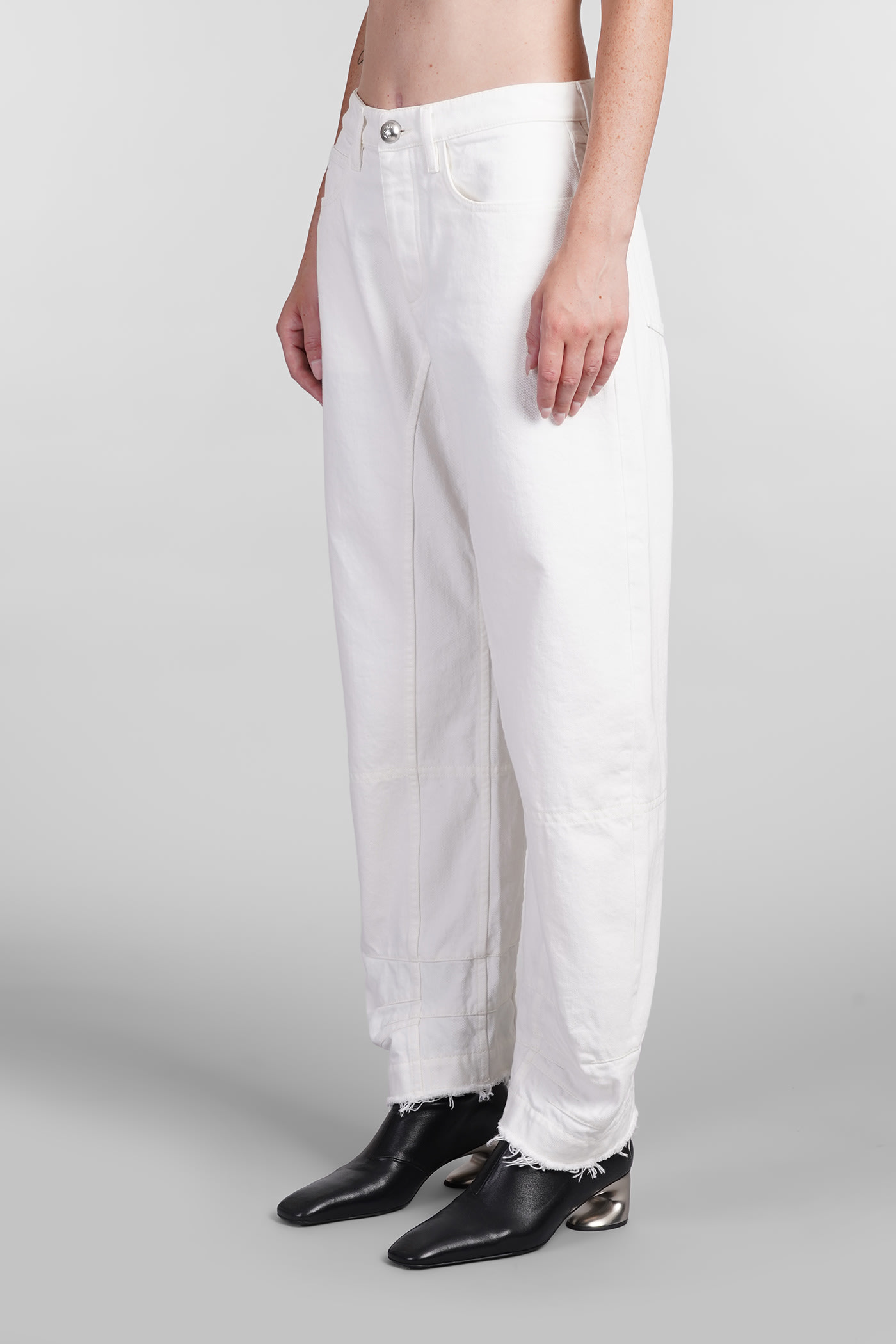 Jil Sander Straight Leg Arched-hem Cotton-linen Trousers In White
