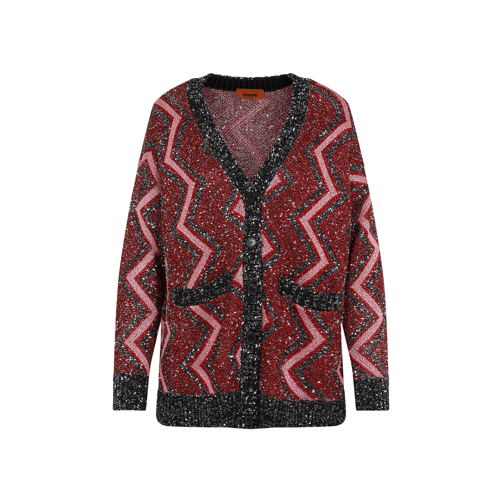 Shop Missoni Maxi Cardigan In Red Rose Blk