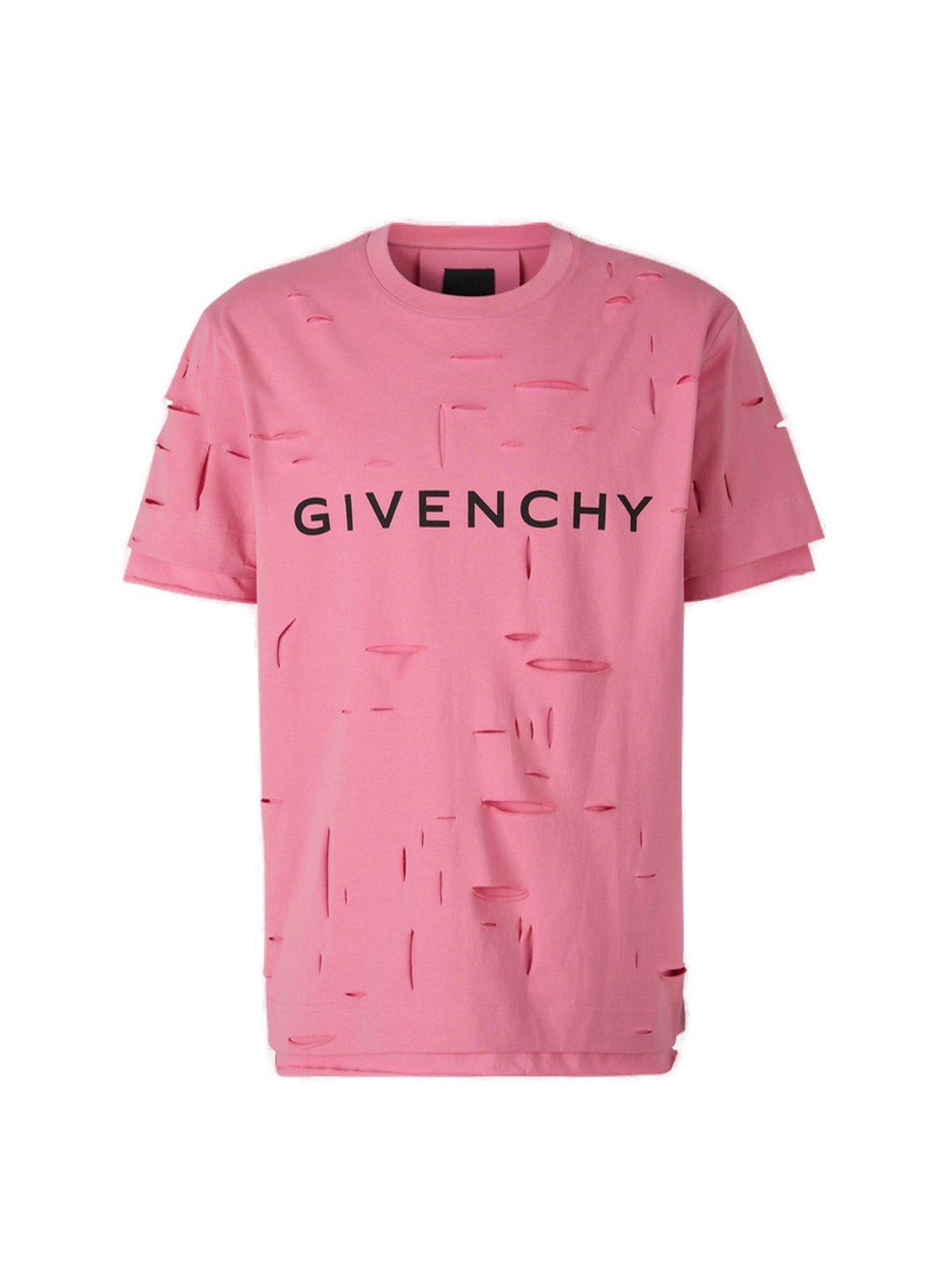 Givenchy Logo Printed Distressed Crewneck T-shirt