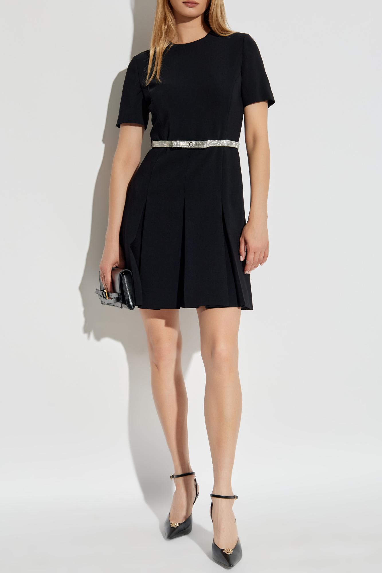 Versace Crystal-embellished Belt Cocktail Dress In Black