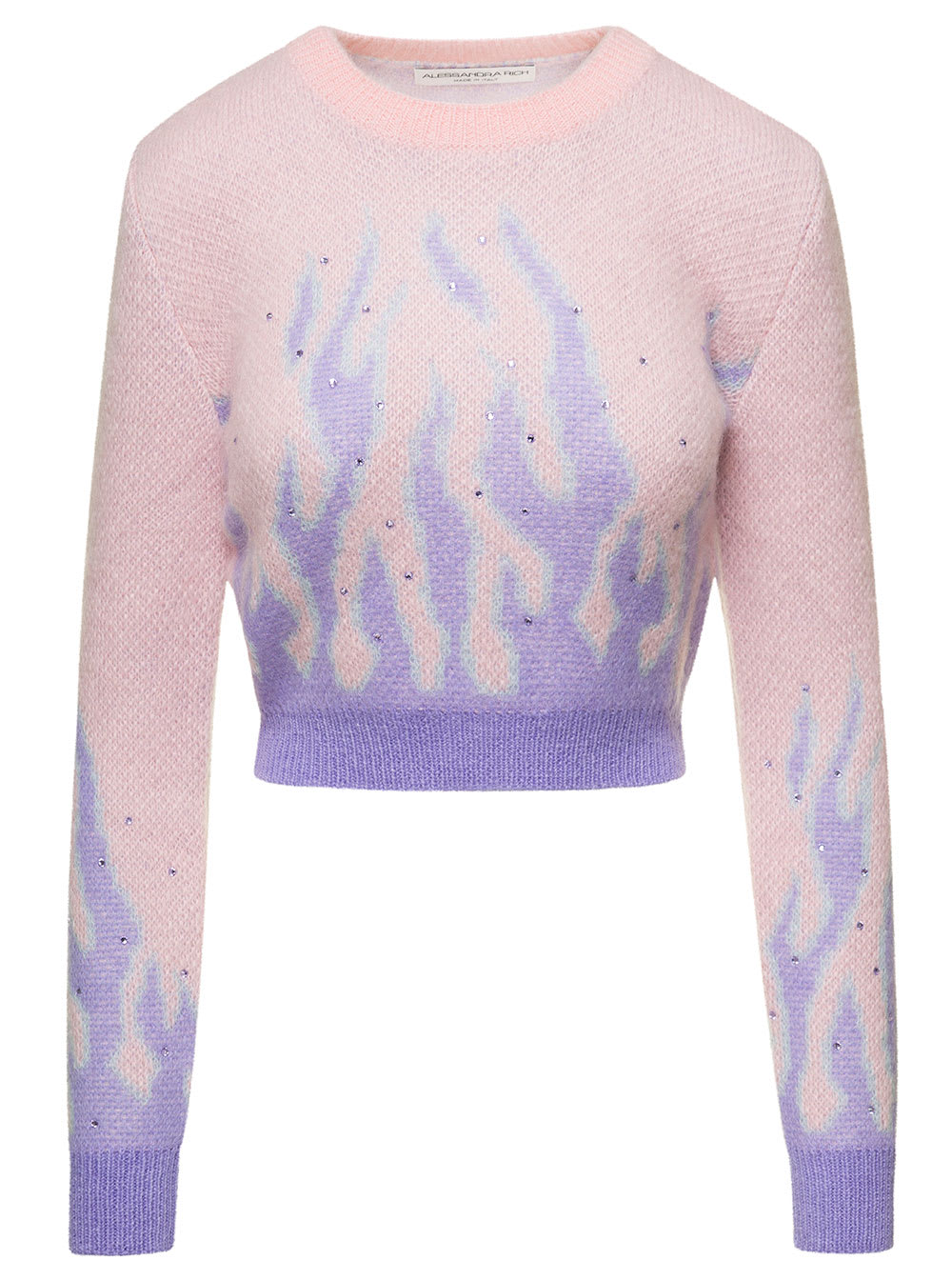 Alessandra Rich Light Pink Flame Jacquard Knitted Jumper With Hotfix In Mohair Blend Woman In Pink