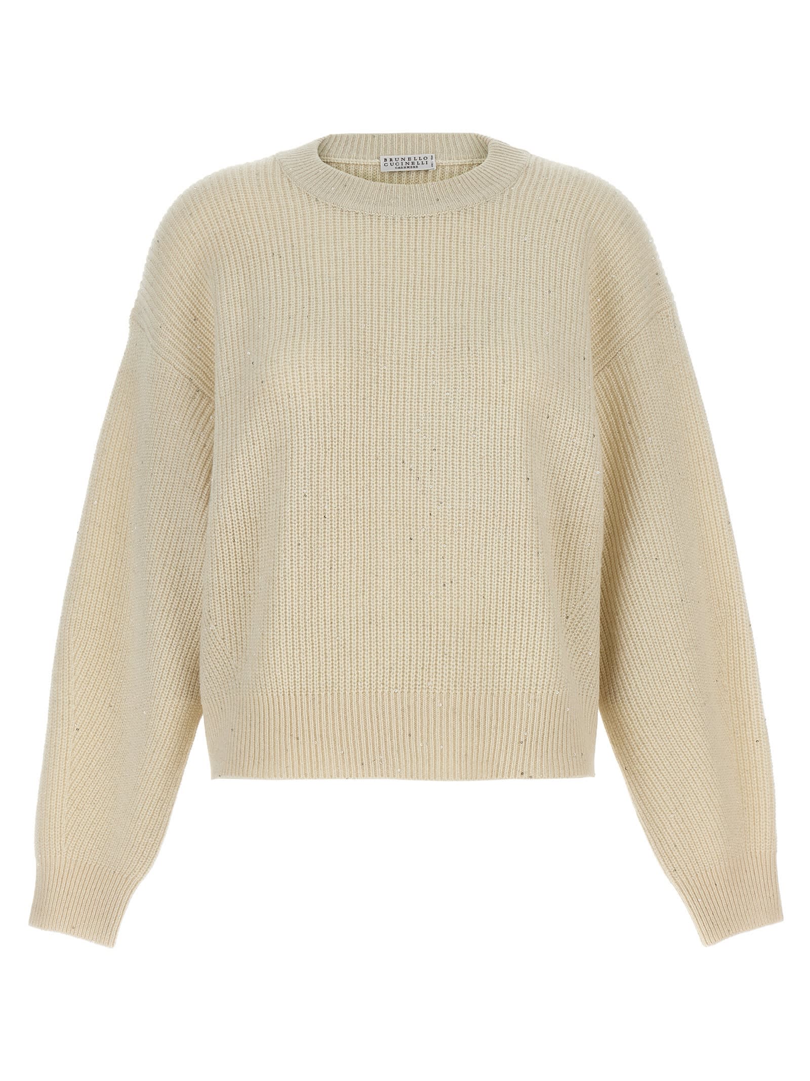 Brunello Cucinelli Sequin Sweater Sweaters And Cardigans White In White