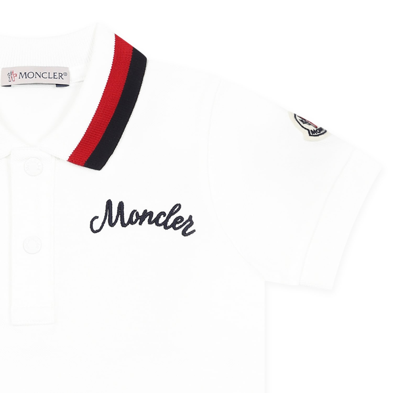 Moncler White Polo Shirt For Baby Boy With Logo In White