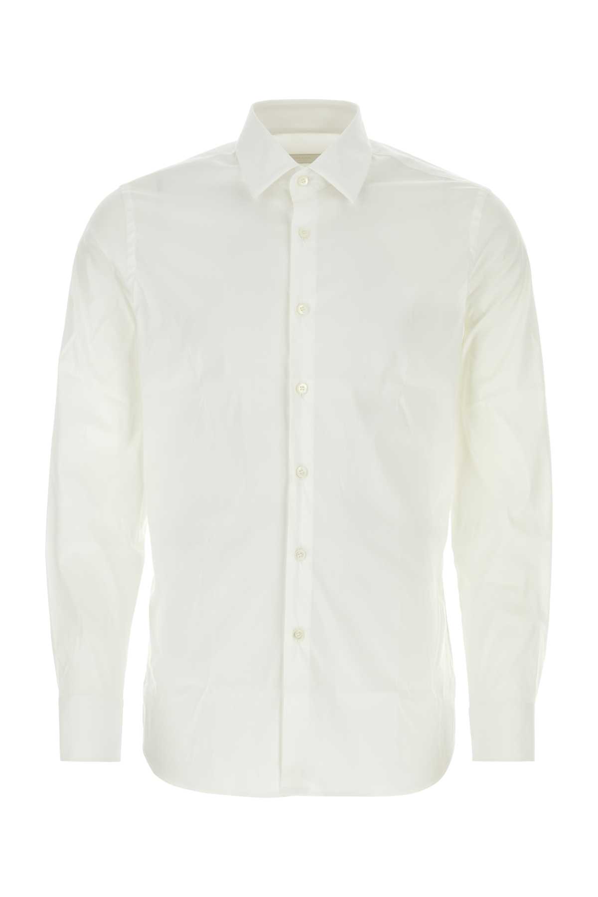 Shop Prada White Stretch Poplin Shirt In Bianco