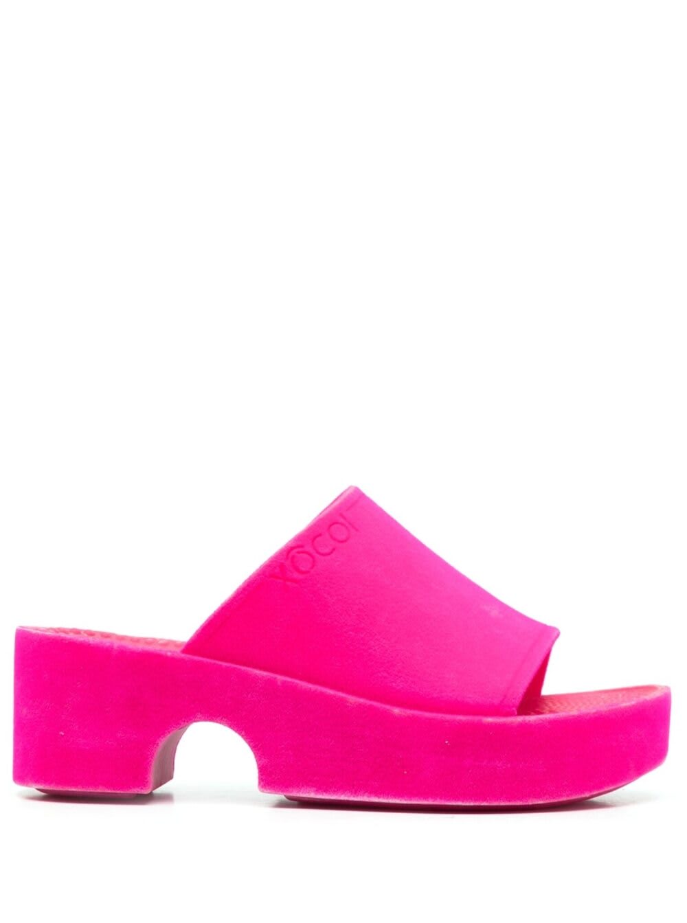 Xocoi 60mm Mula Flock Sandals In Fuxia